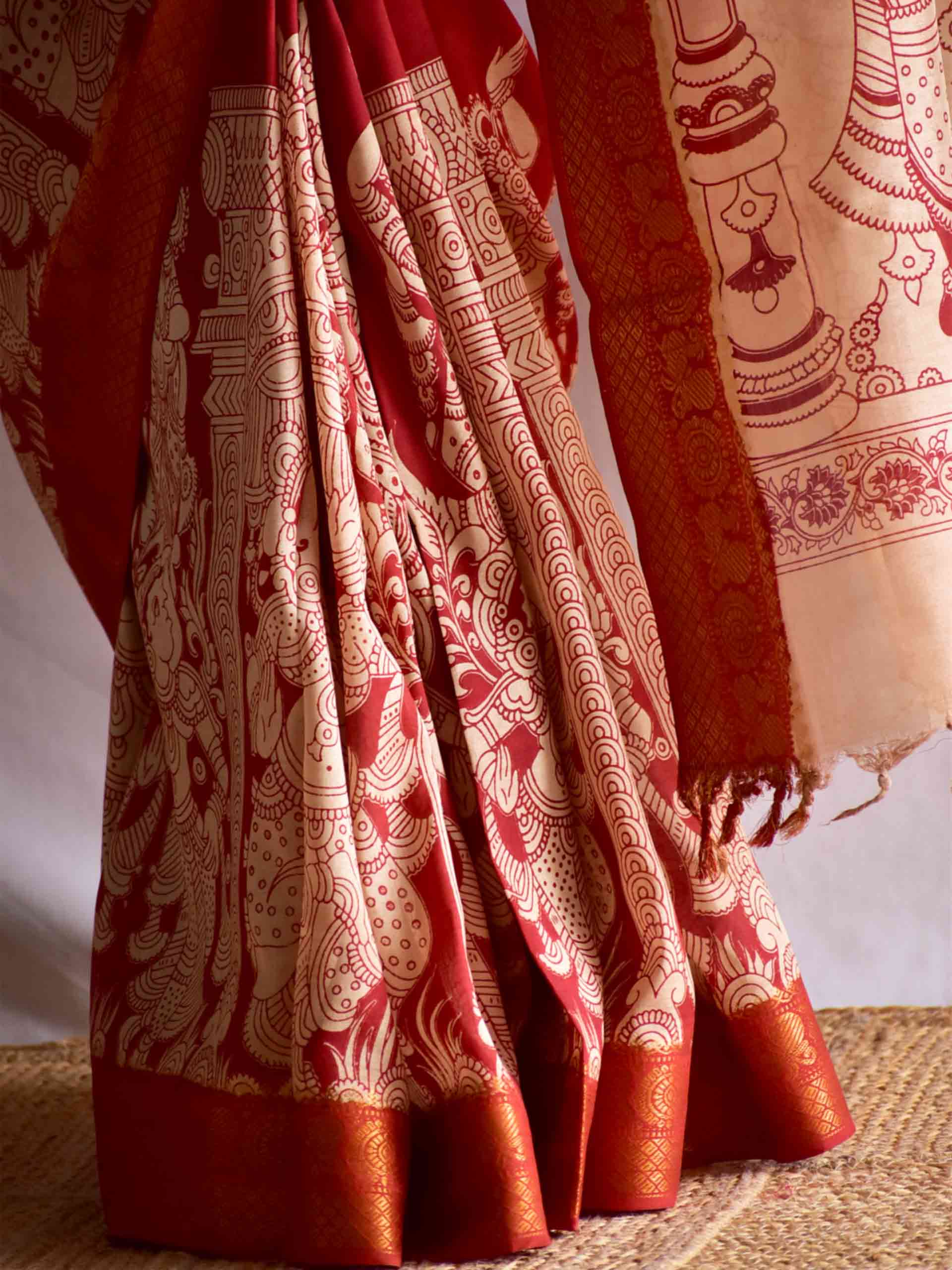 Meena - kalamkari printed Bangalore Silk nizam border saree