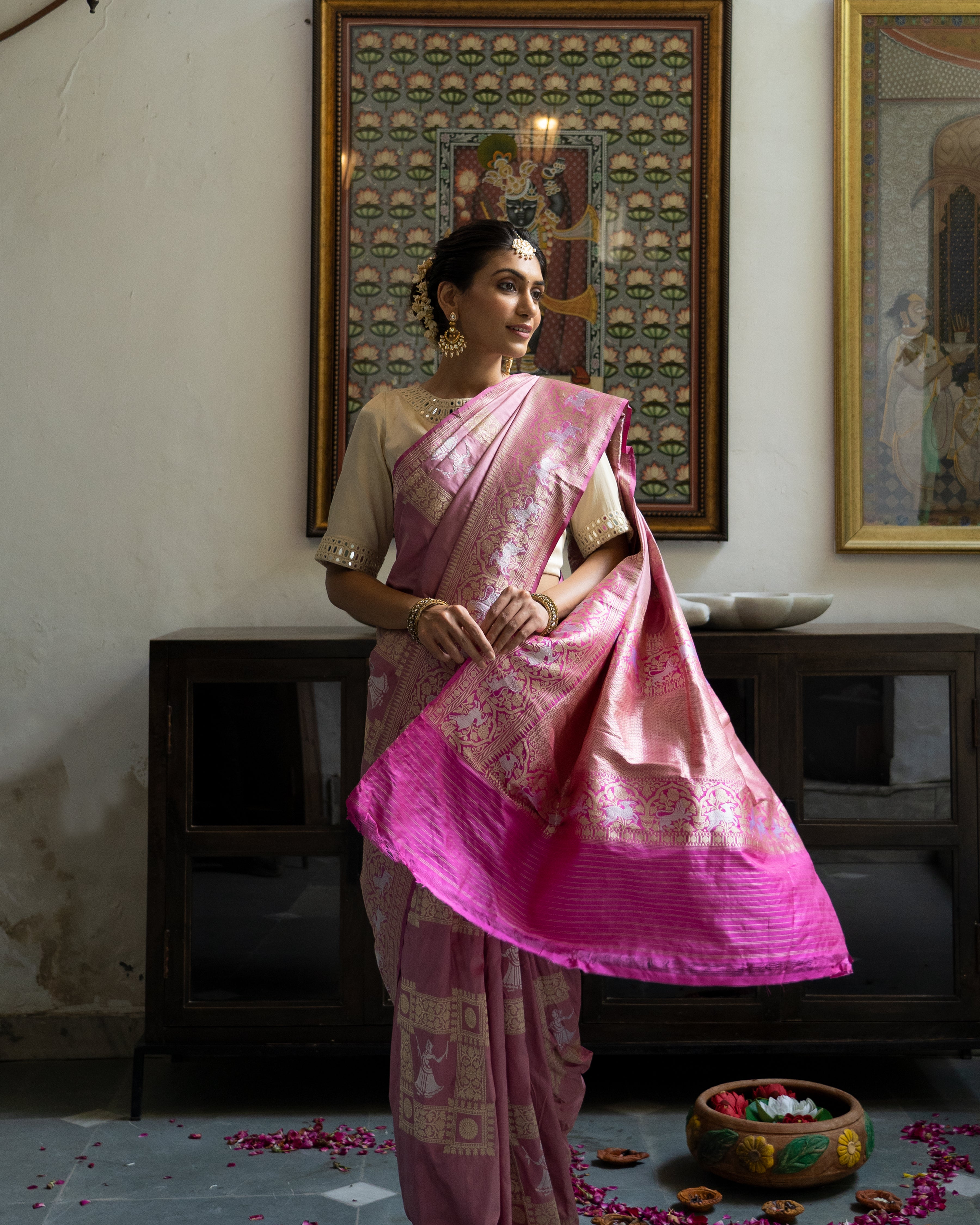 Pink Banarasi Handwoven Silk Saree