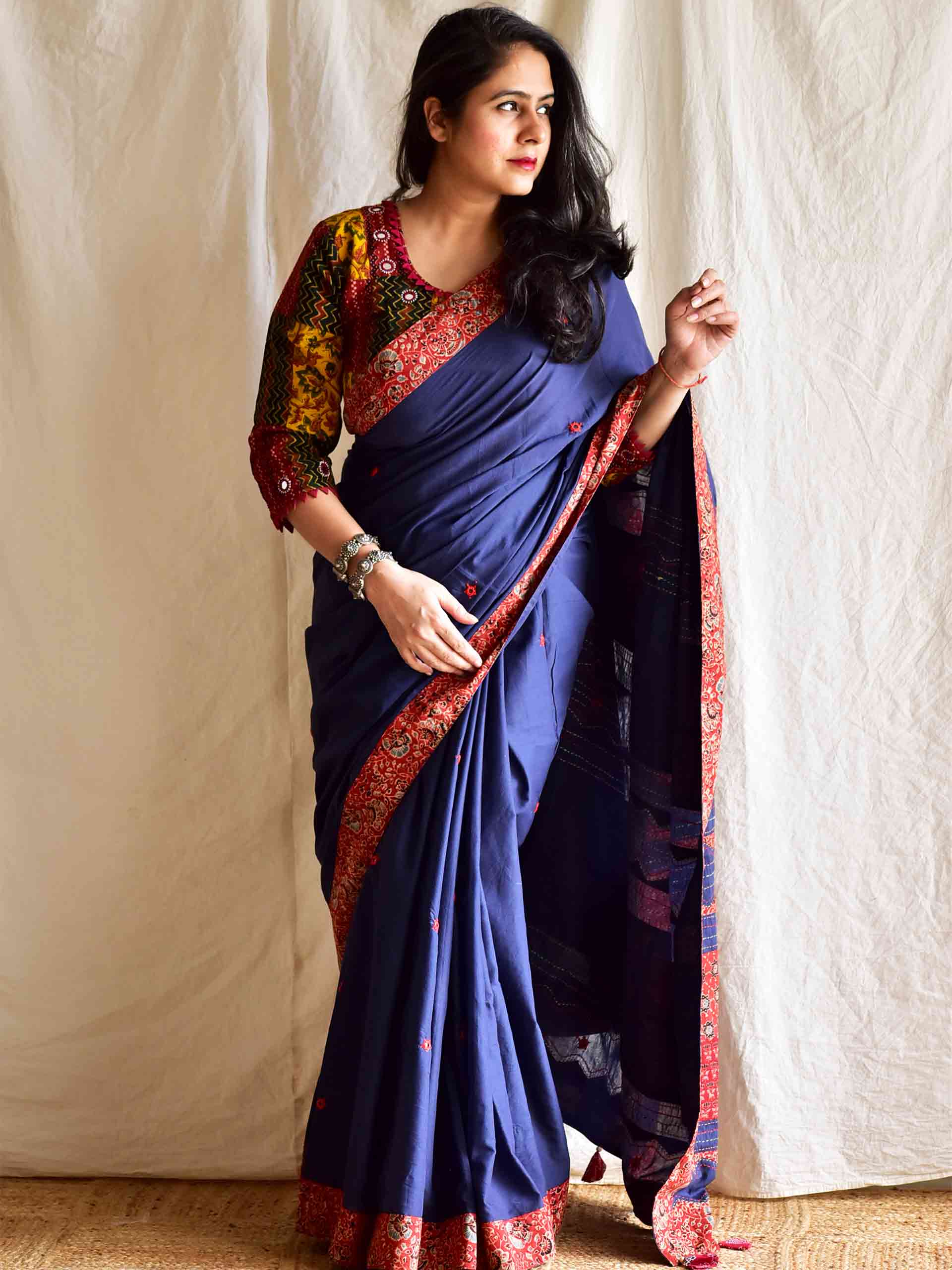 Morni - Ajrakh mirror work and patchwork saree