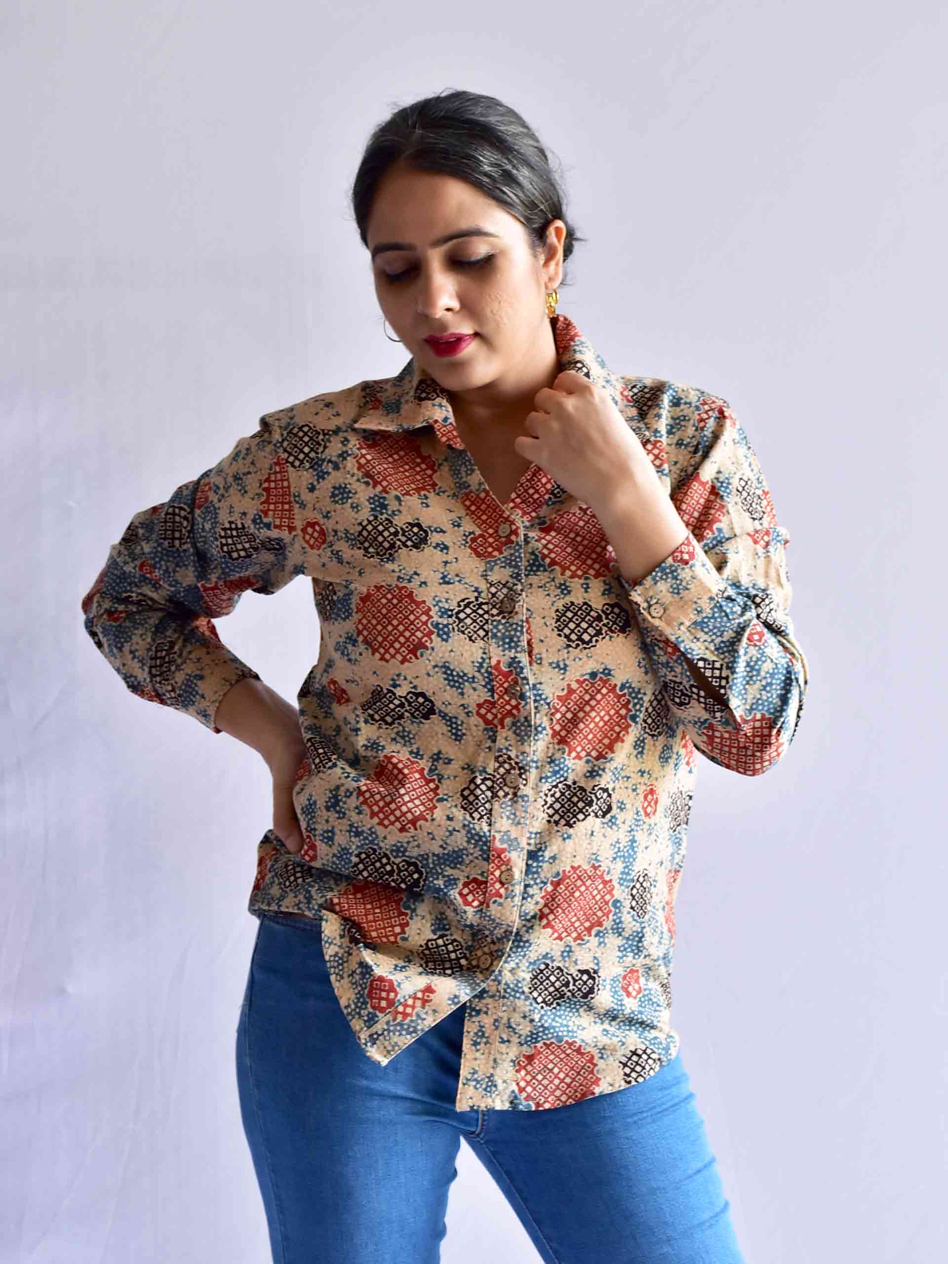 Blue bird - Ajrakh printed Cotton Shirt