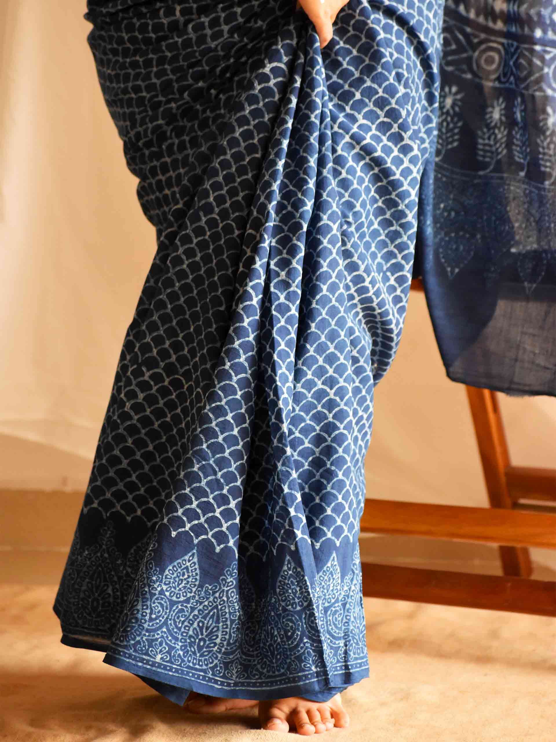 Badal Indigo mul cotton saree