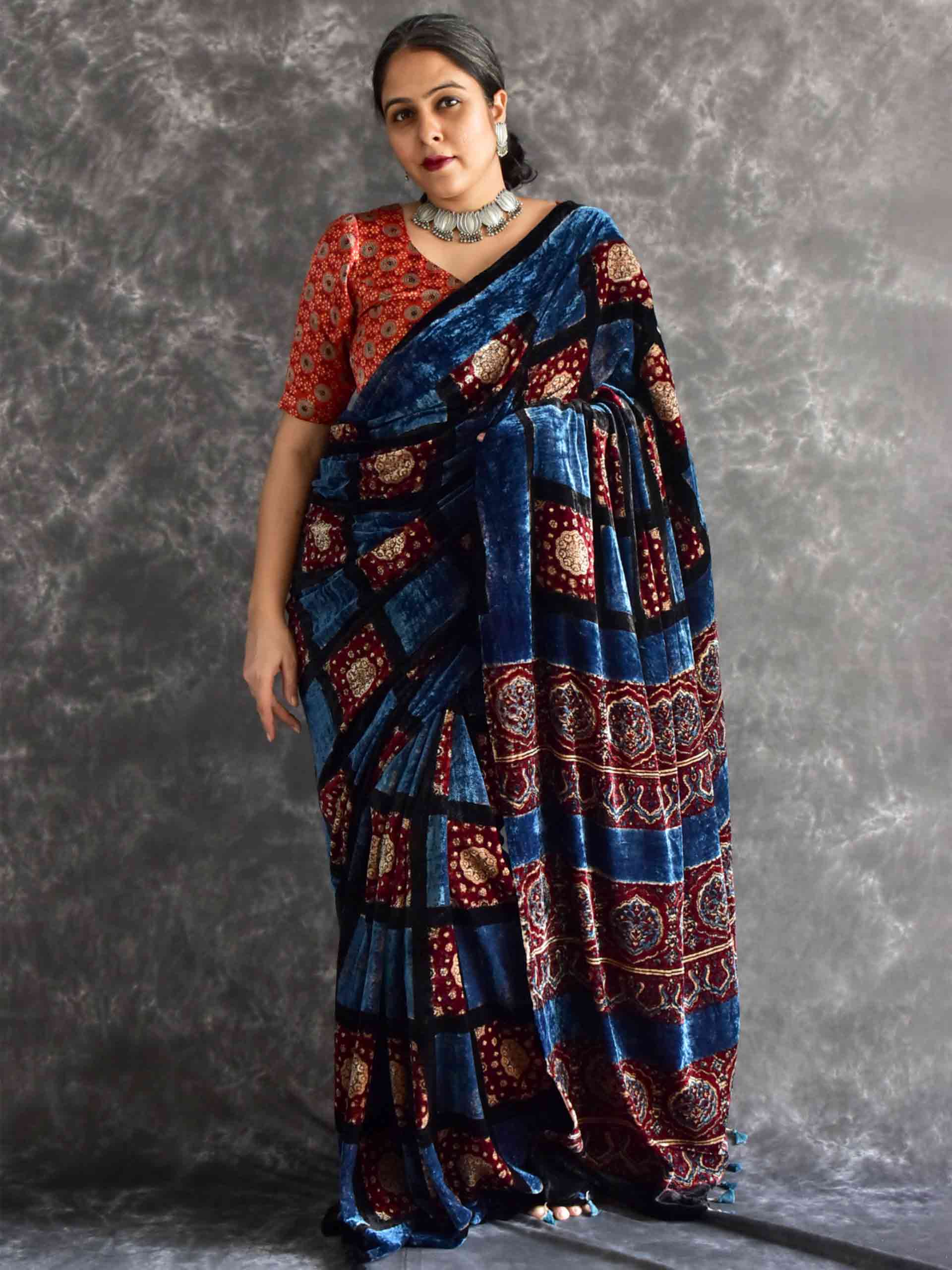 Milaap - Ajrakh Velvet Saree