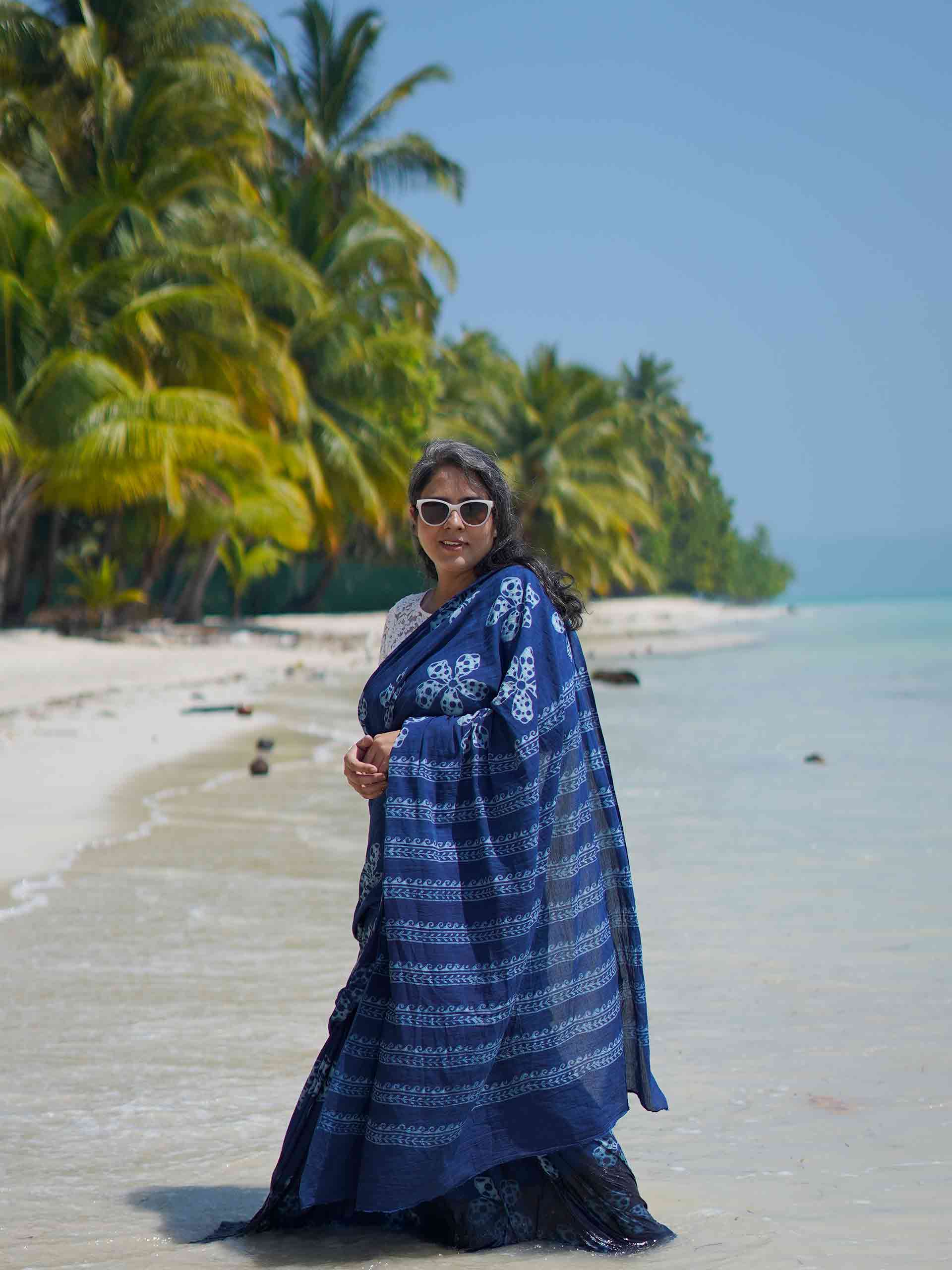 Hydrea Indigo mul cotton saree