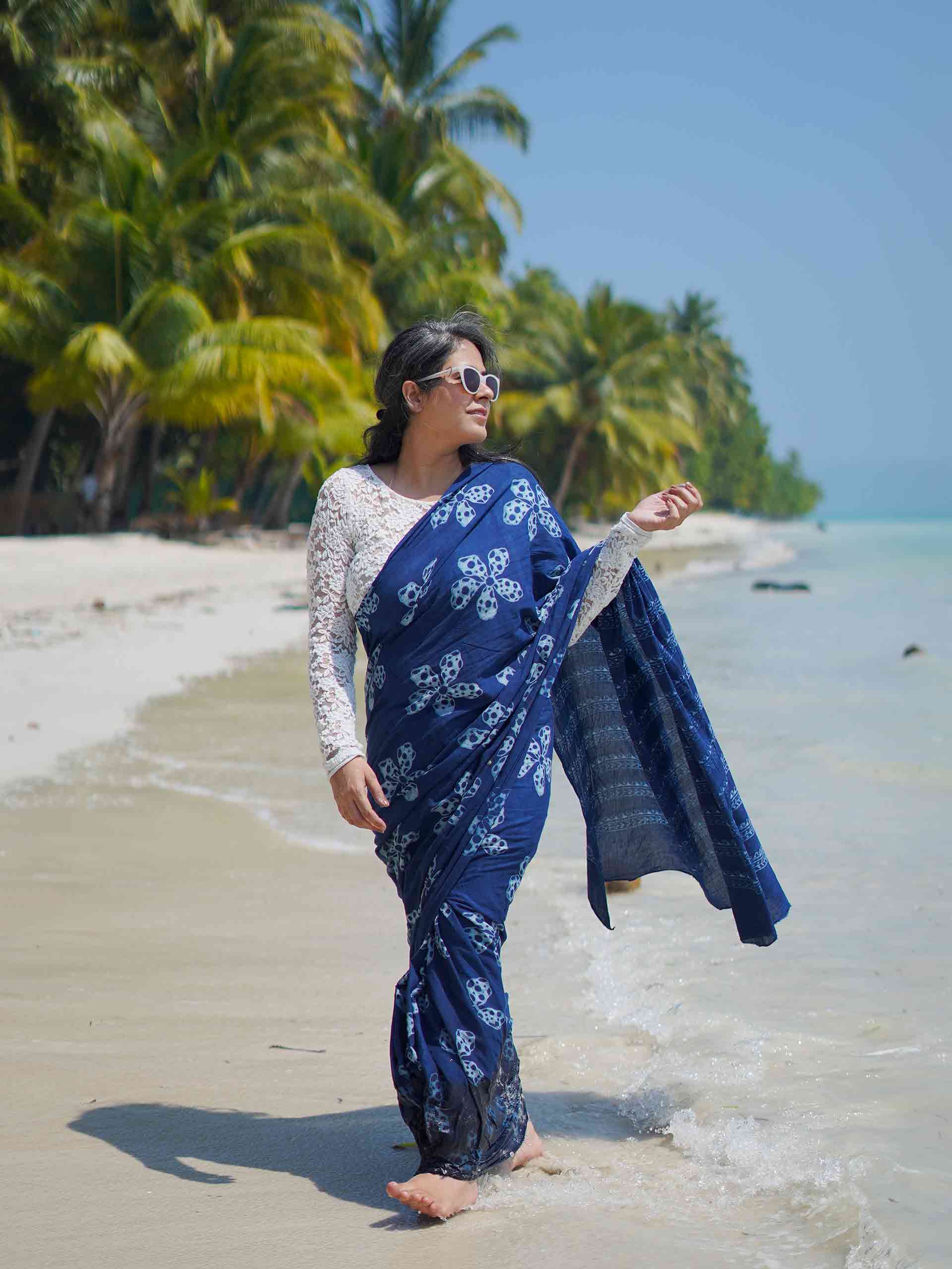Hydrea Indigo mul cotton saree