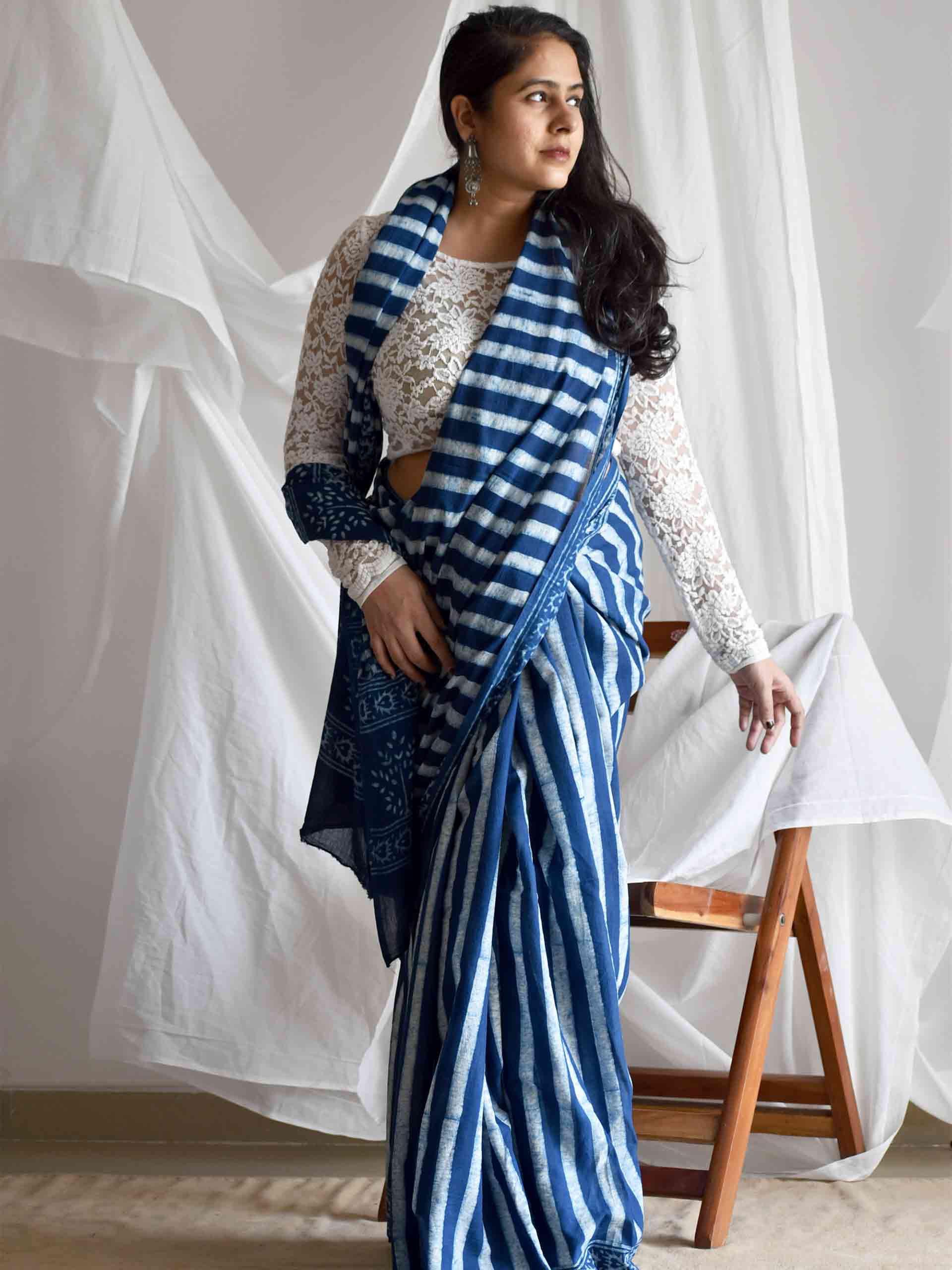 Dhara Indigo Mul Cotton Saree