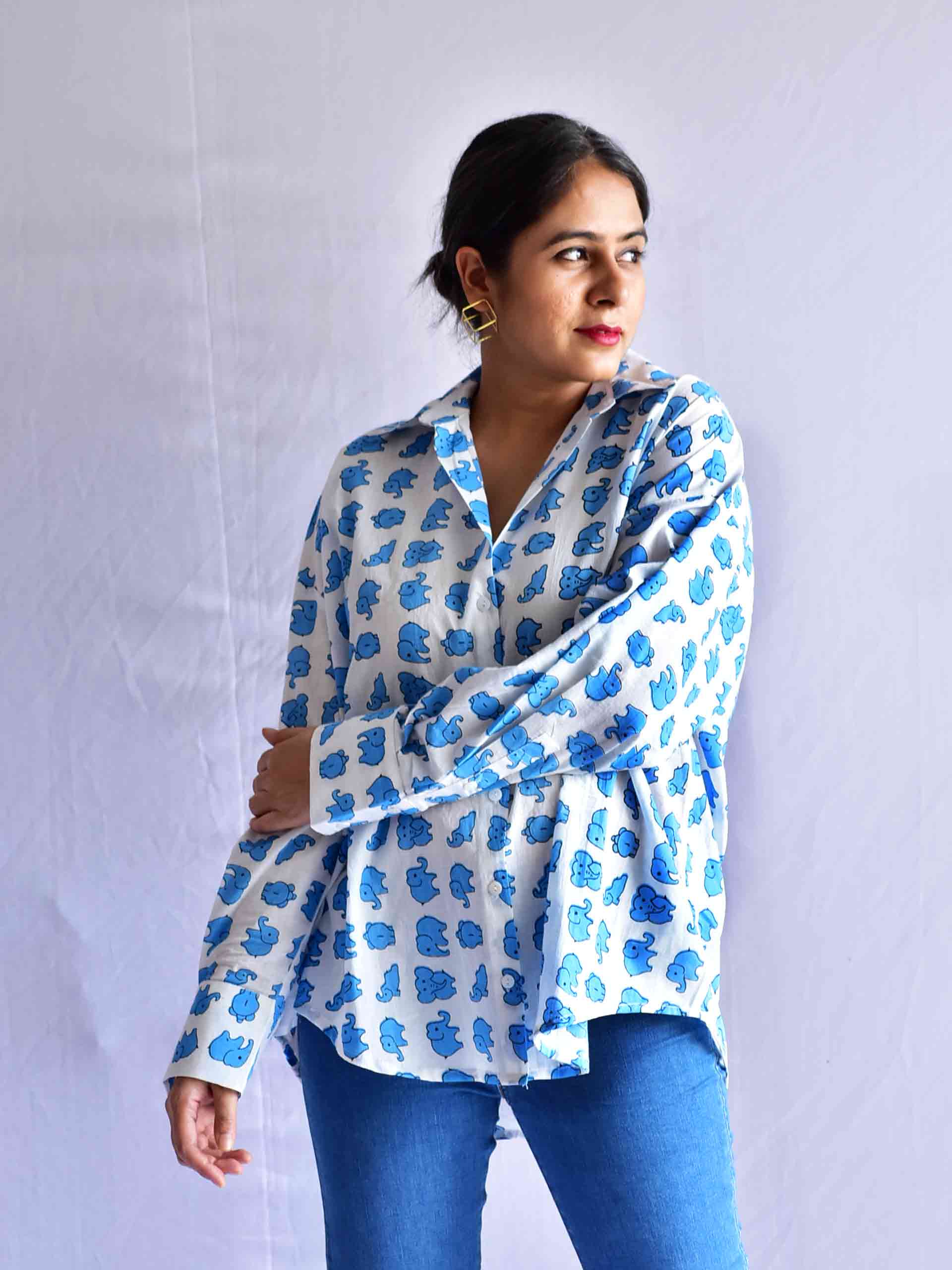 Rosella - Printed Cotton oversized Shirt