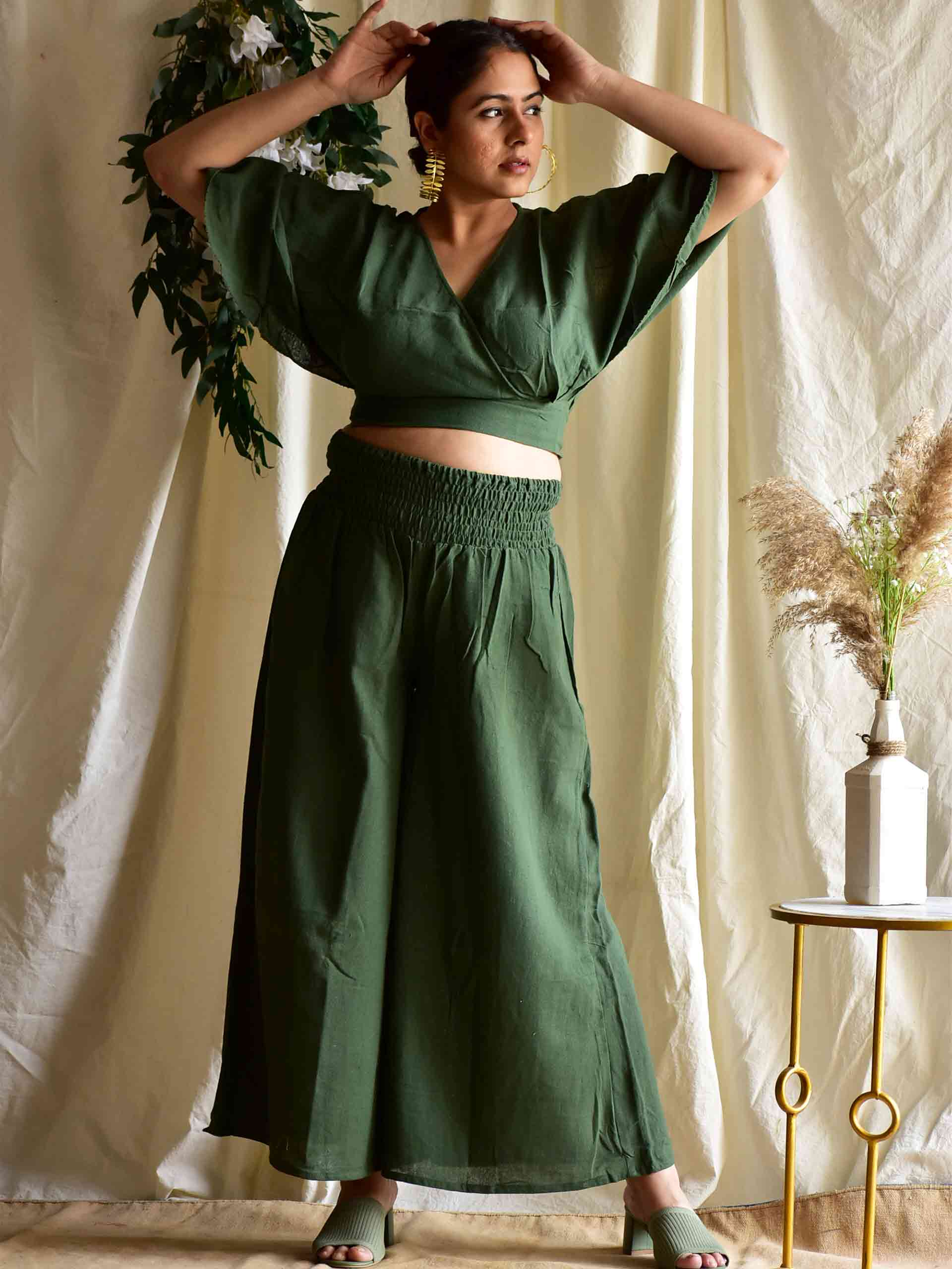 Green - Linen cotton  top blouse