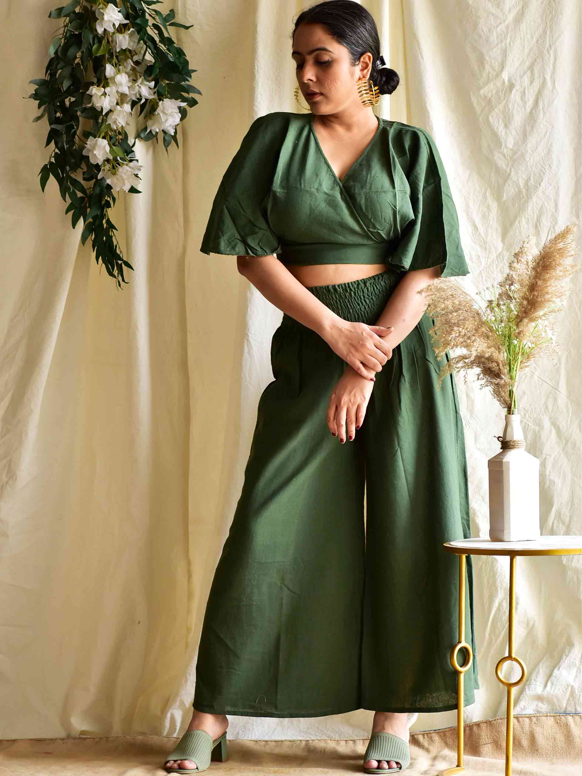 Green - Linen cotton  top blouse