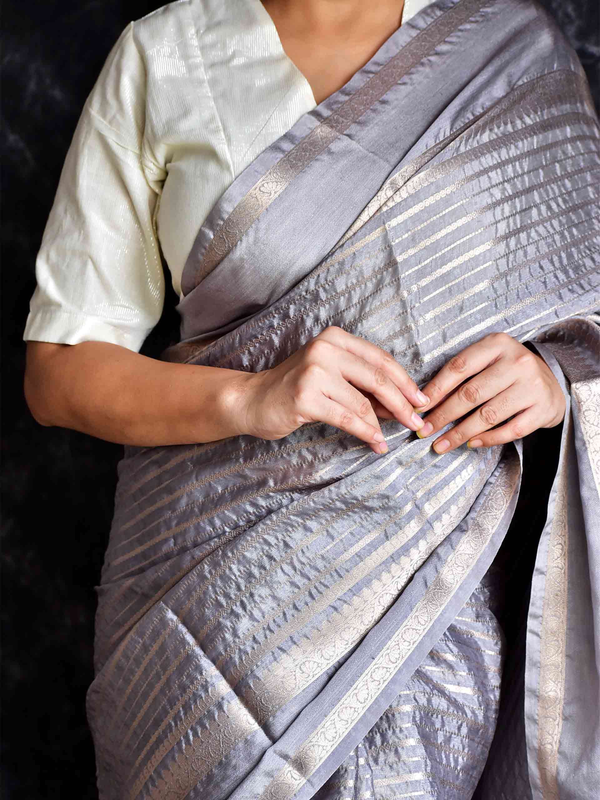 Silver clouds- Chanderi saree