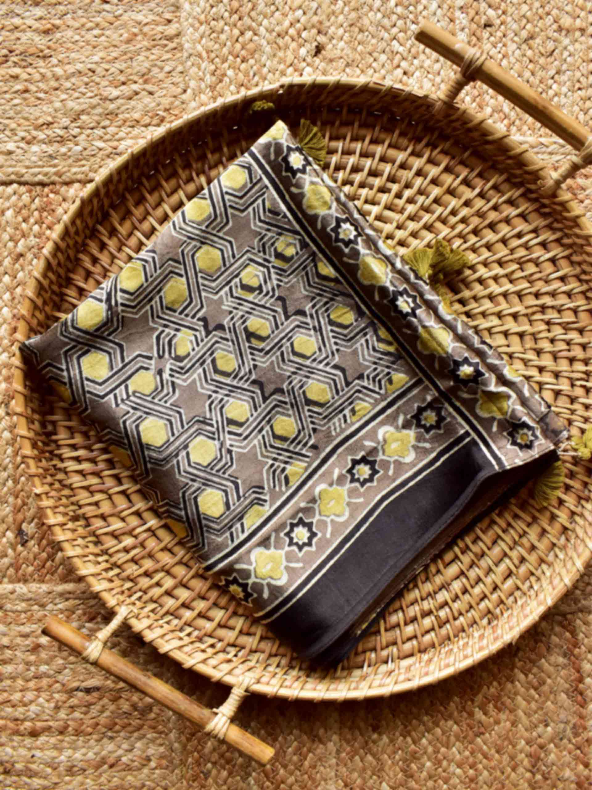 yaadein - Ajrakh hand block printed Mashru silk stole