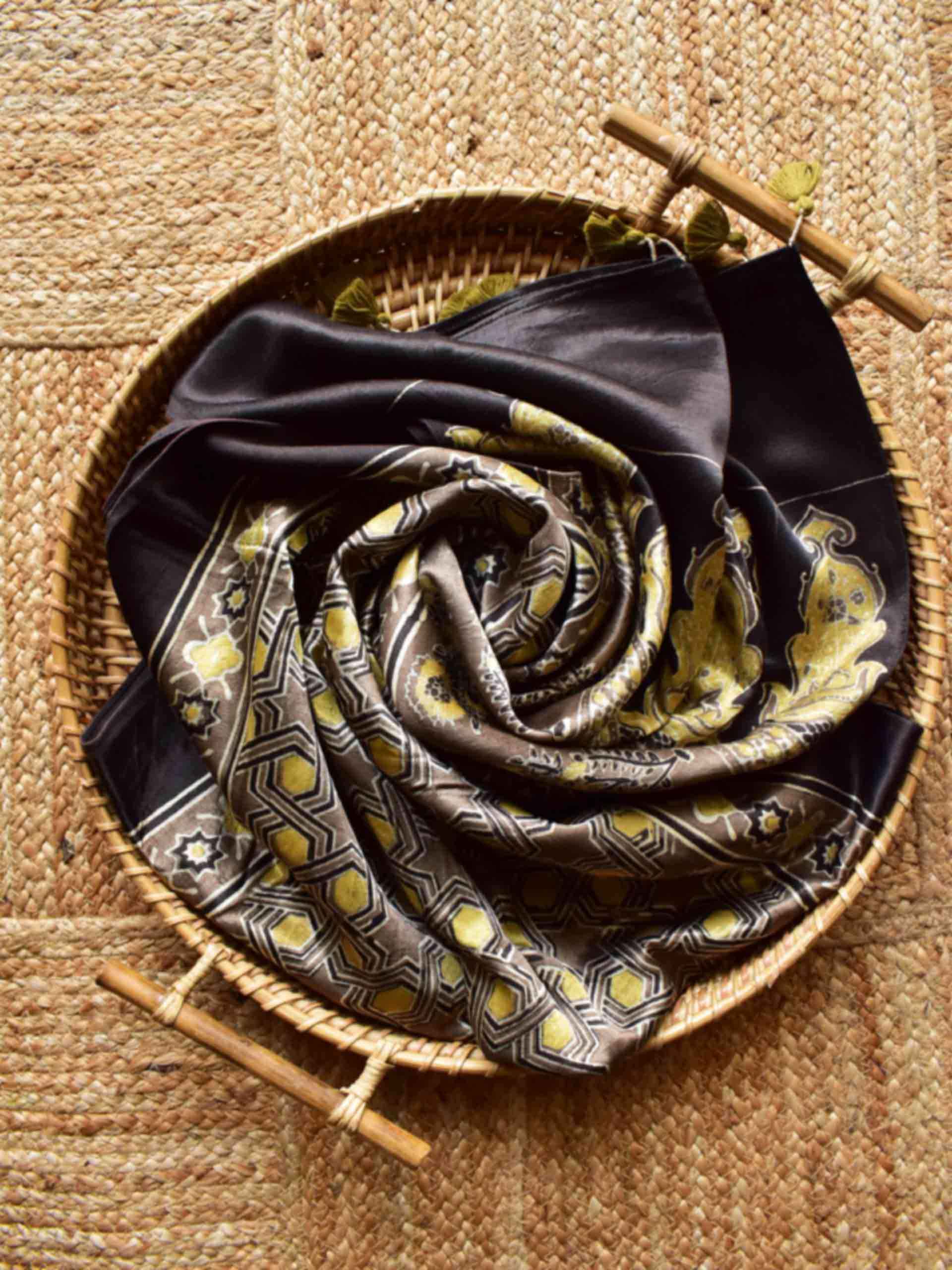 yaadein - Ajrakh hand block printed Mashru silk stole