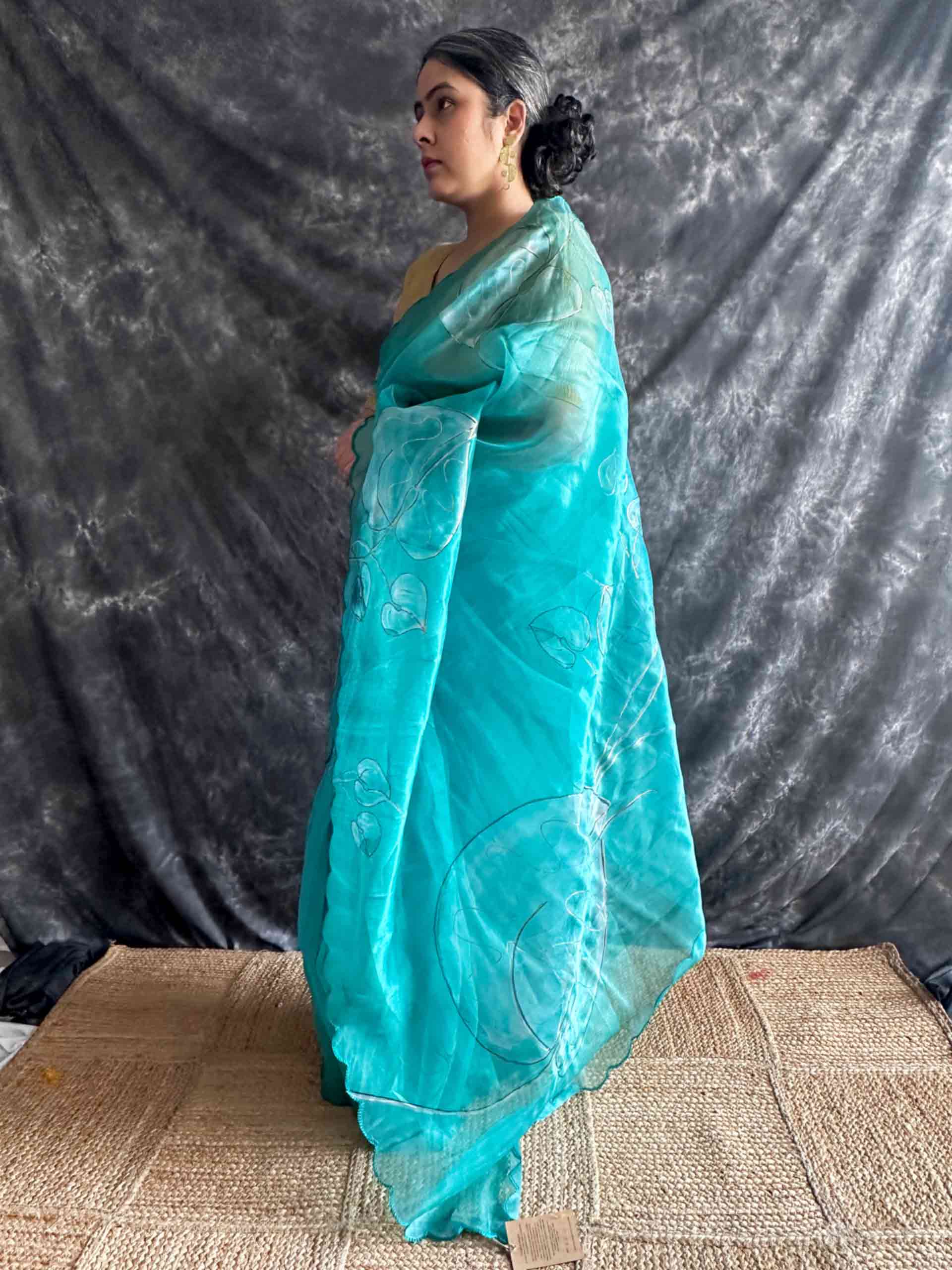 Fern - Hand Painted Organza Saree