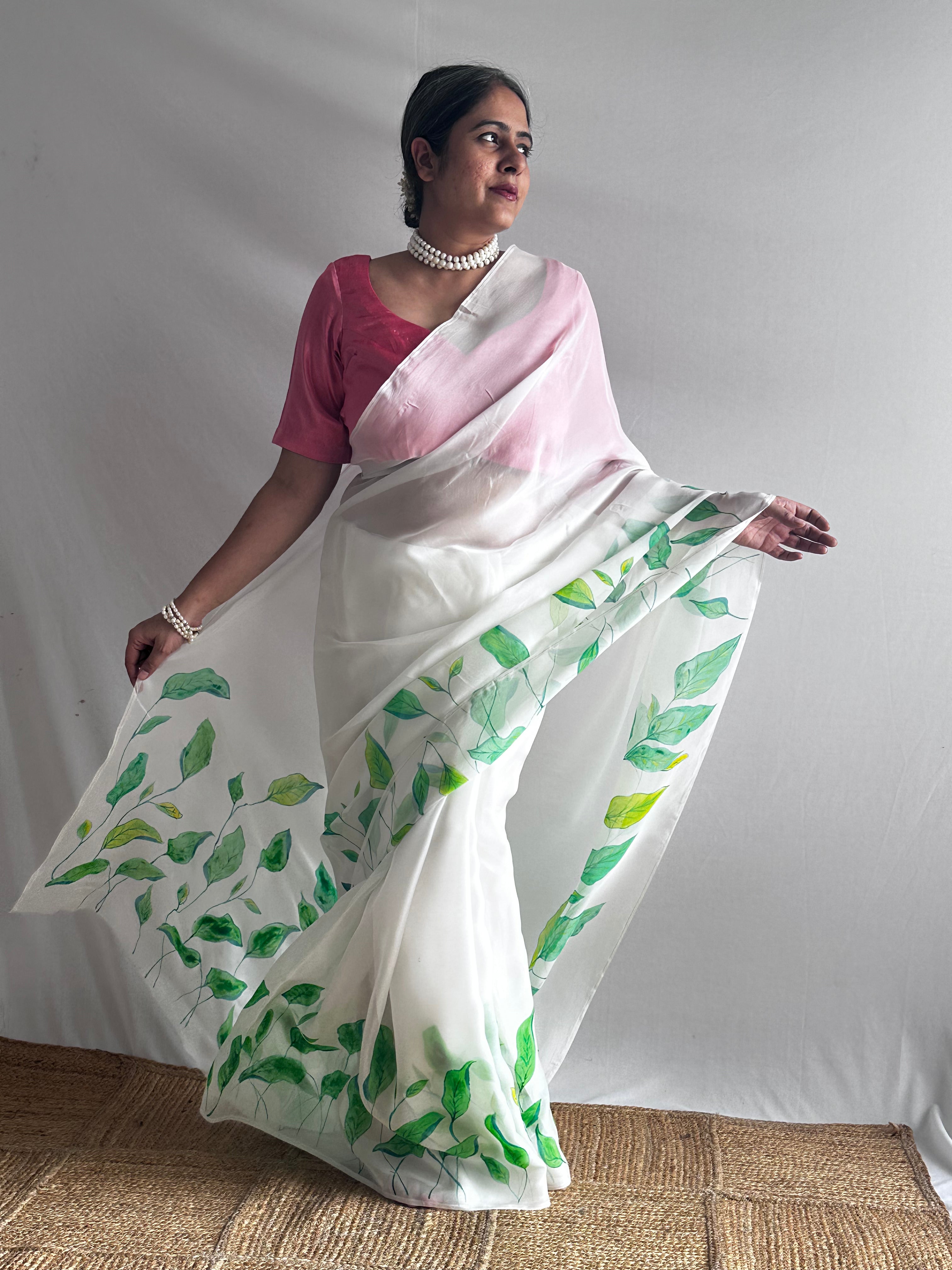 Pallavi - Hand print Organza Silk saree