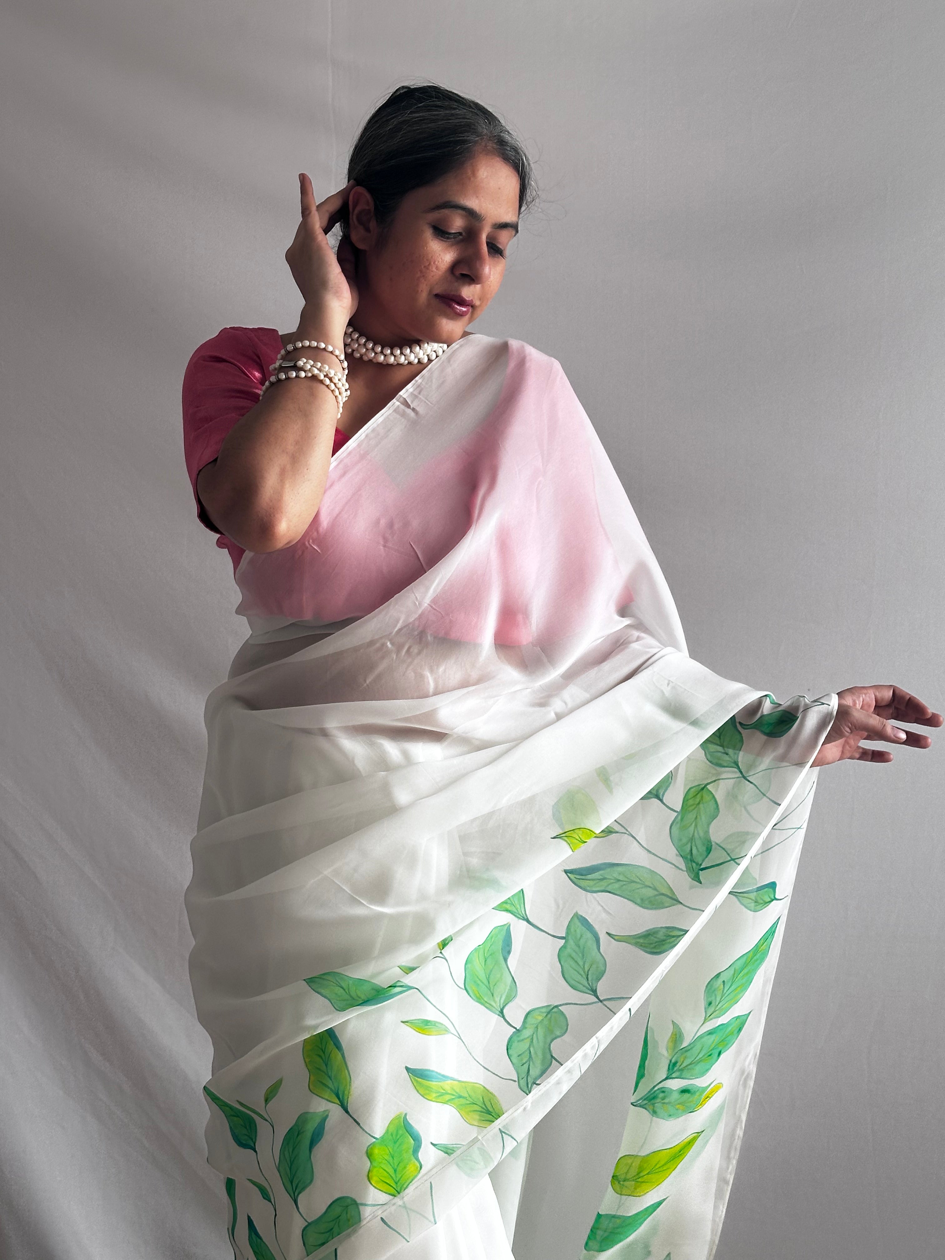 Pallavi - Hand print Organza Silk saree