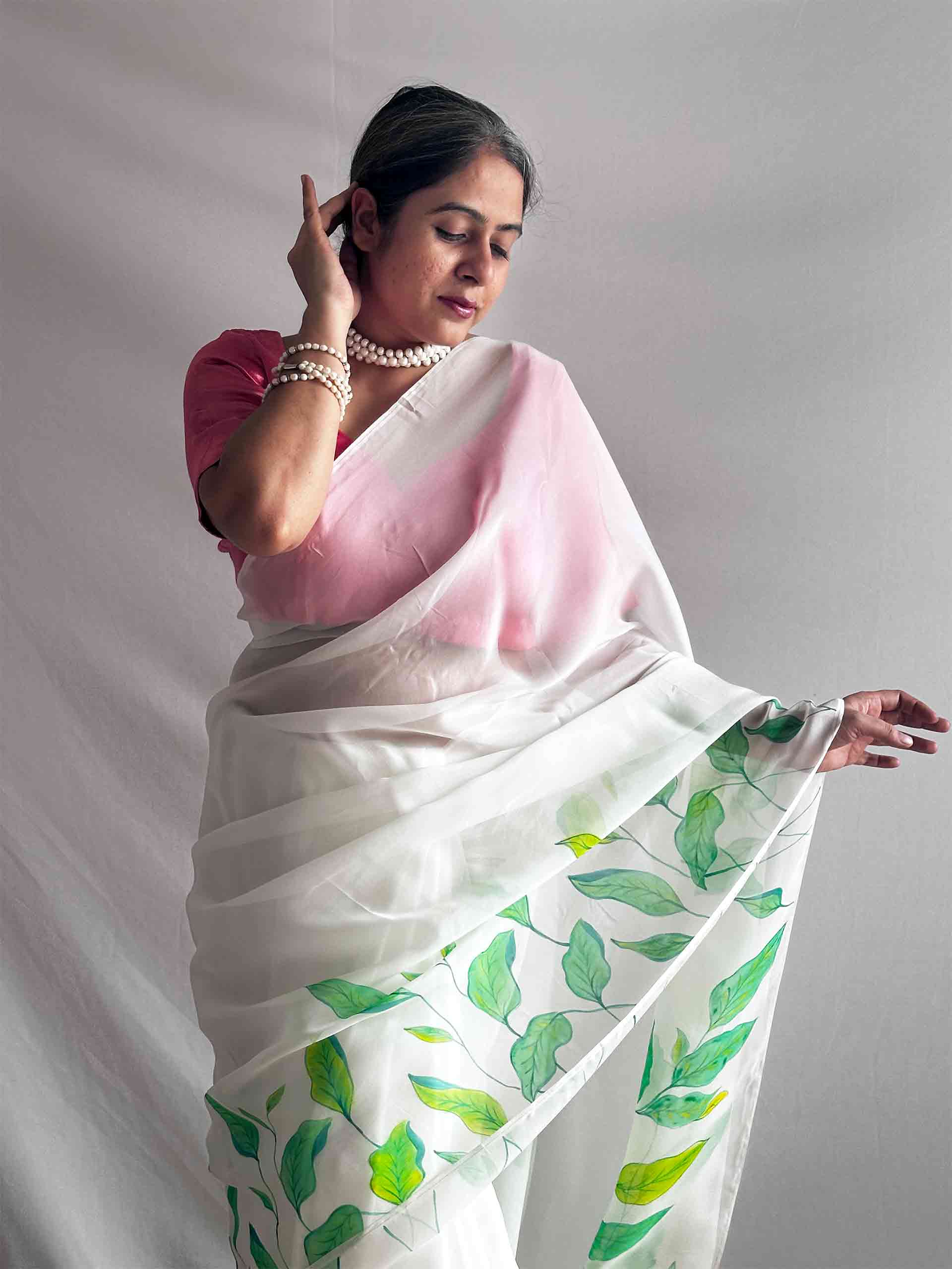 Pallavi - Hand print Organza saree