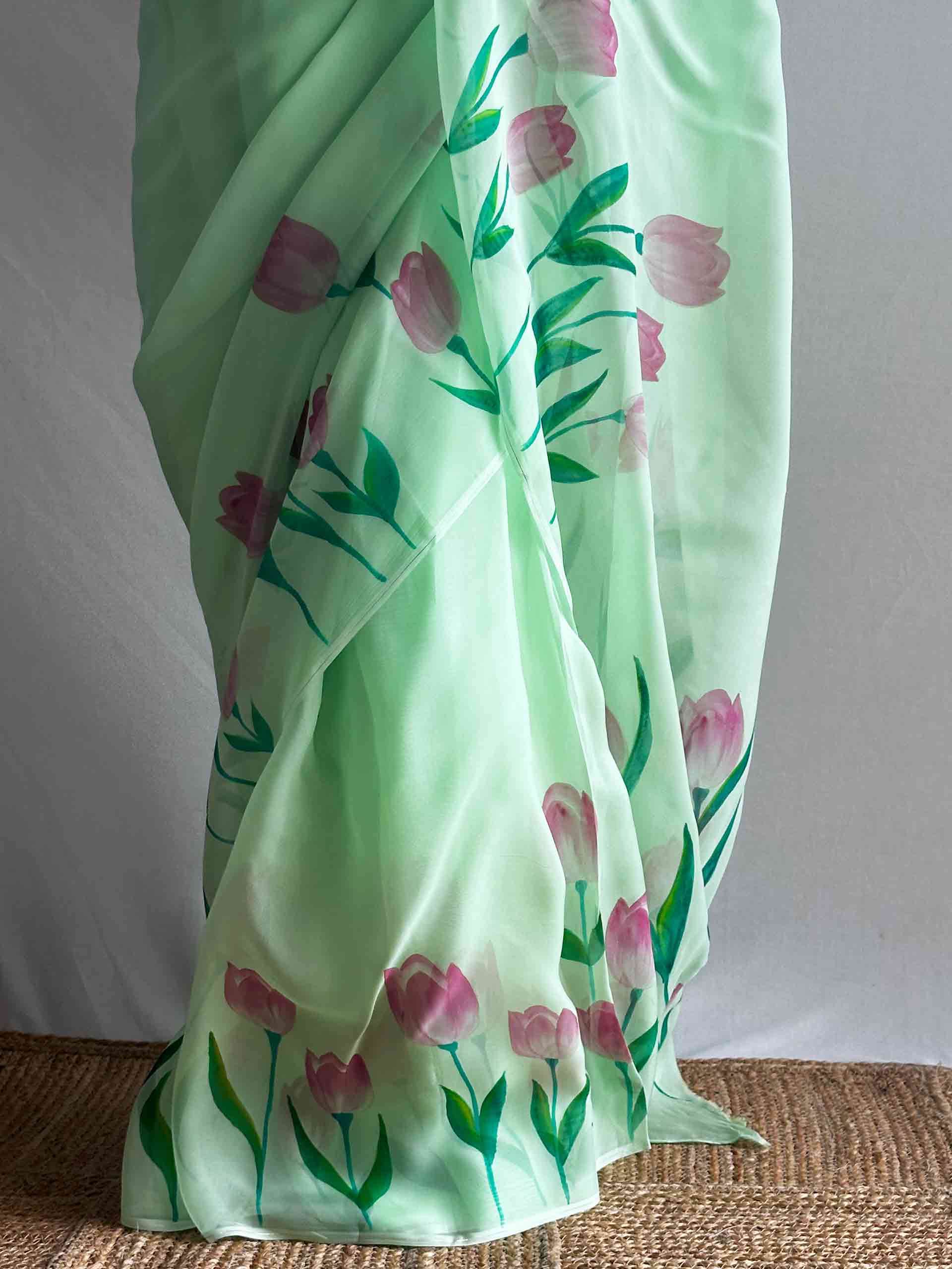Harit Pushp - Hand print Organza saree