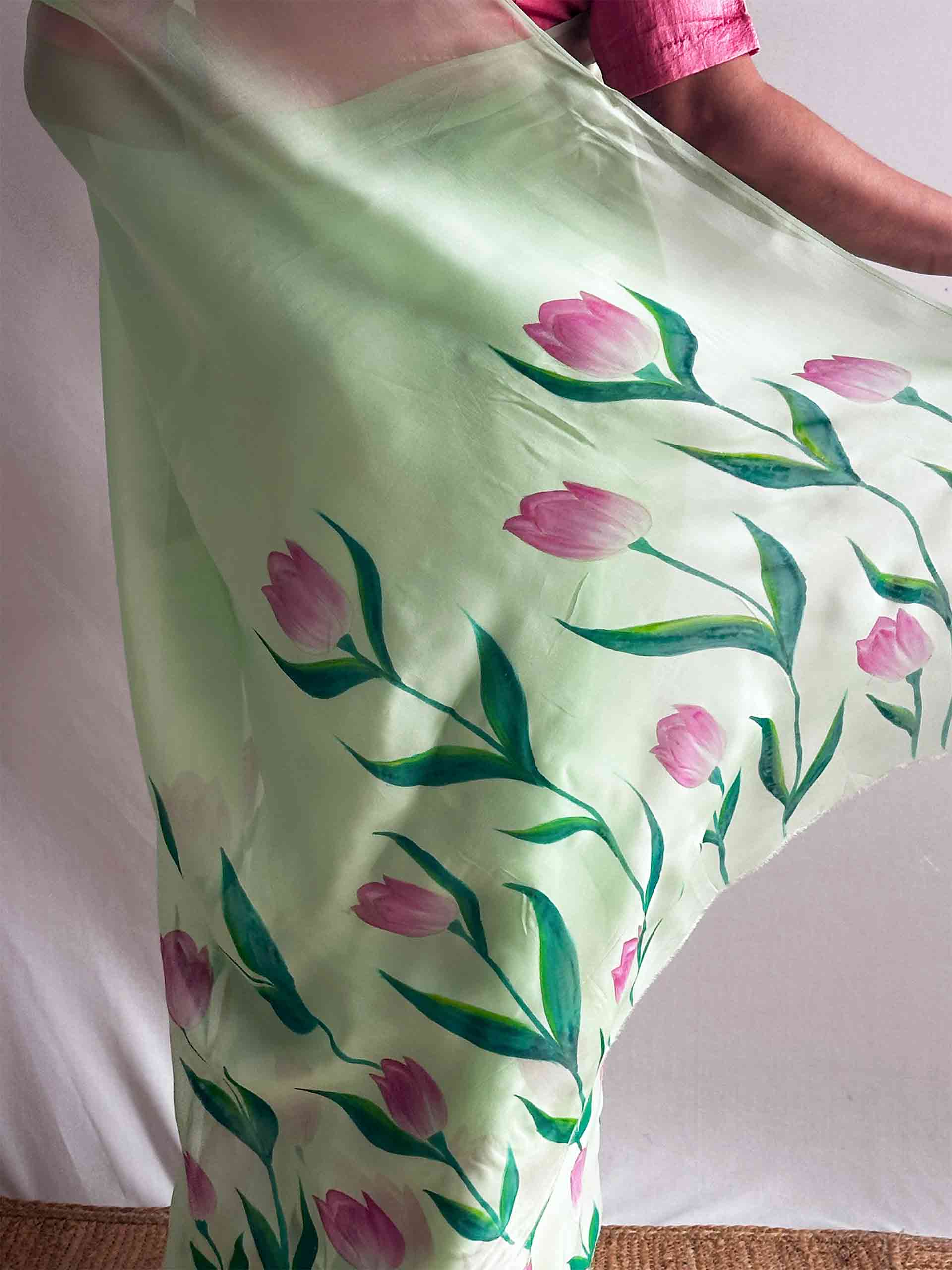 Harit Pushp - Hand print Organza saree