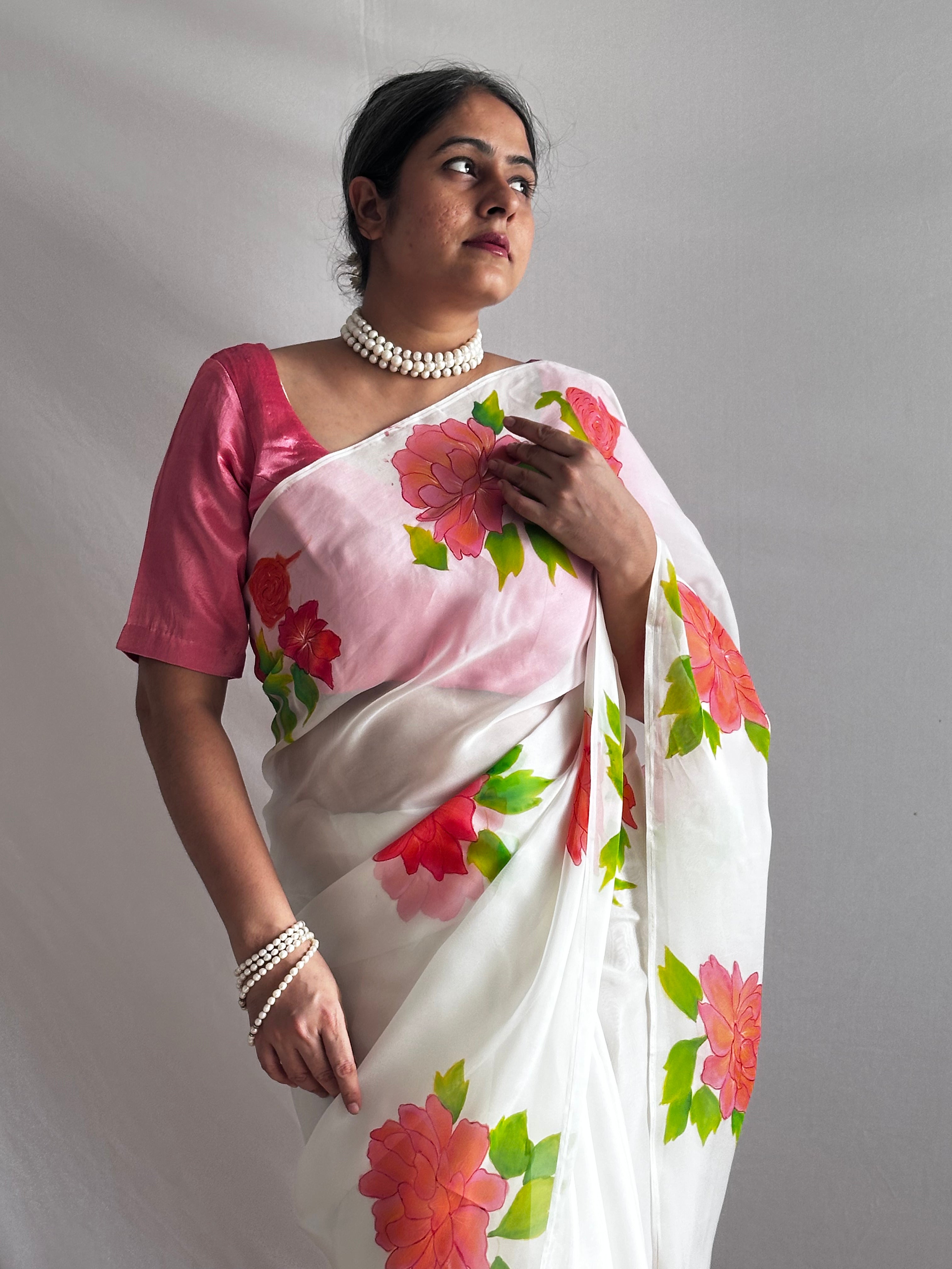 Vasantika - Hand print Organza Silk saree