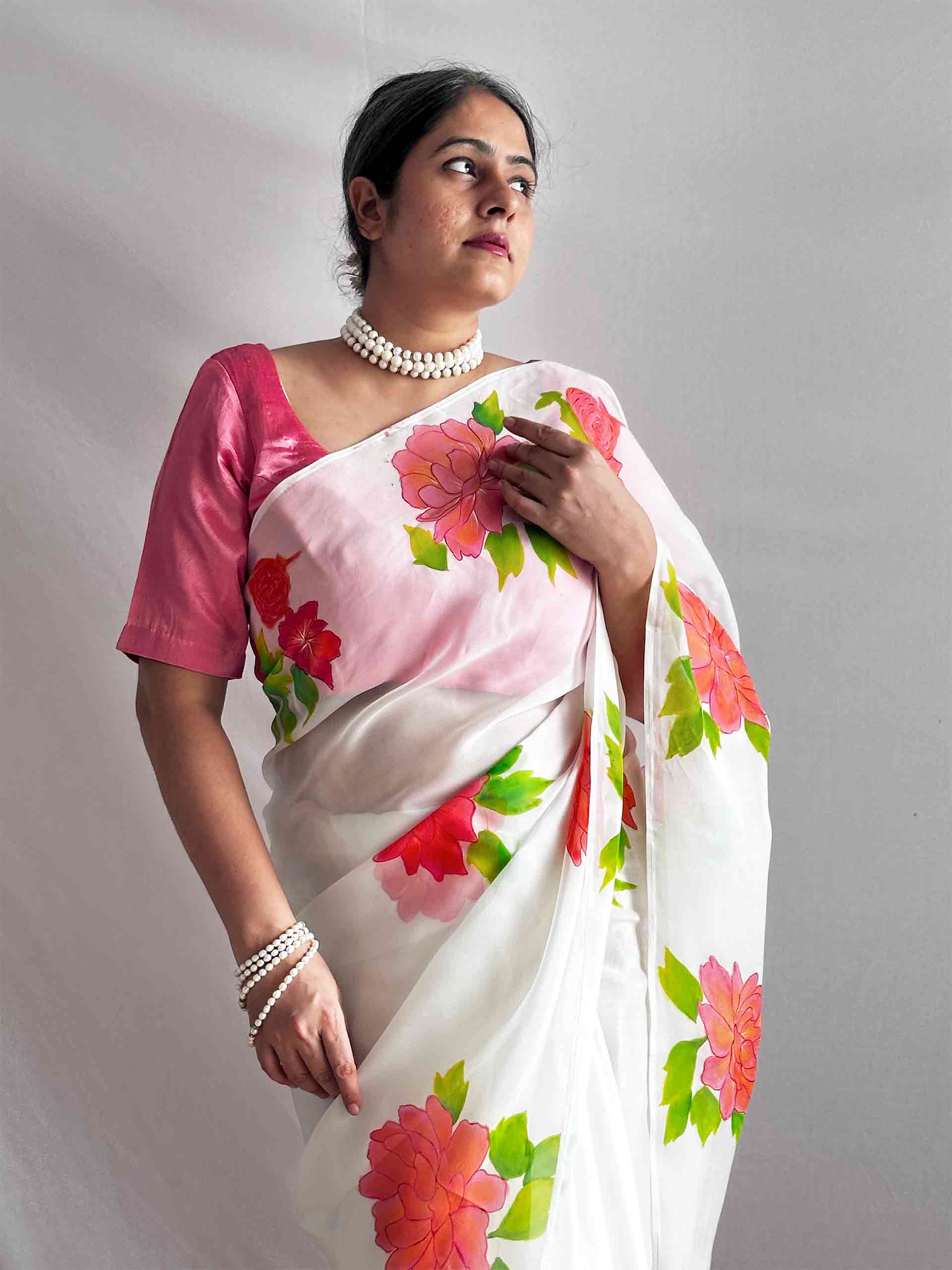 Vasantika - Hand print Organza saree