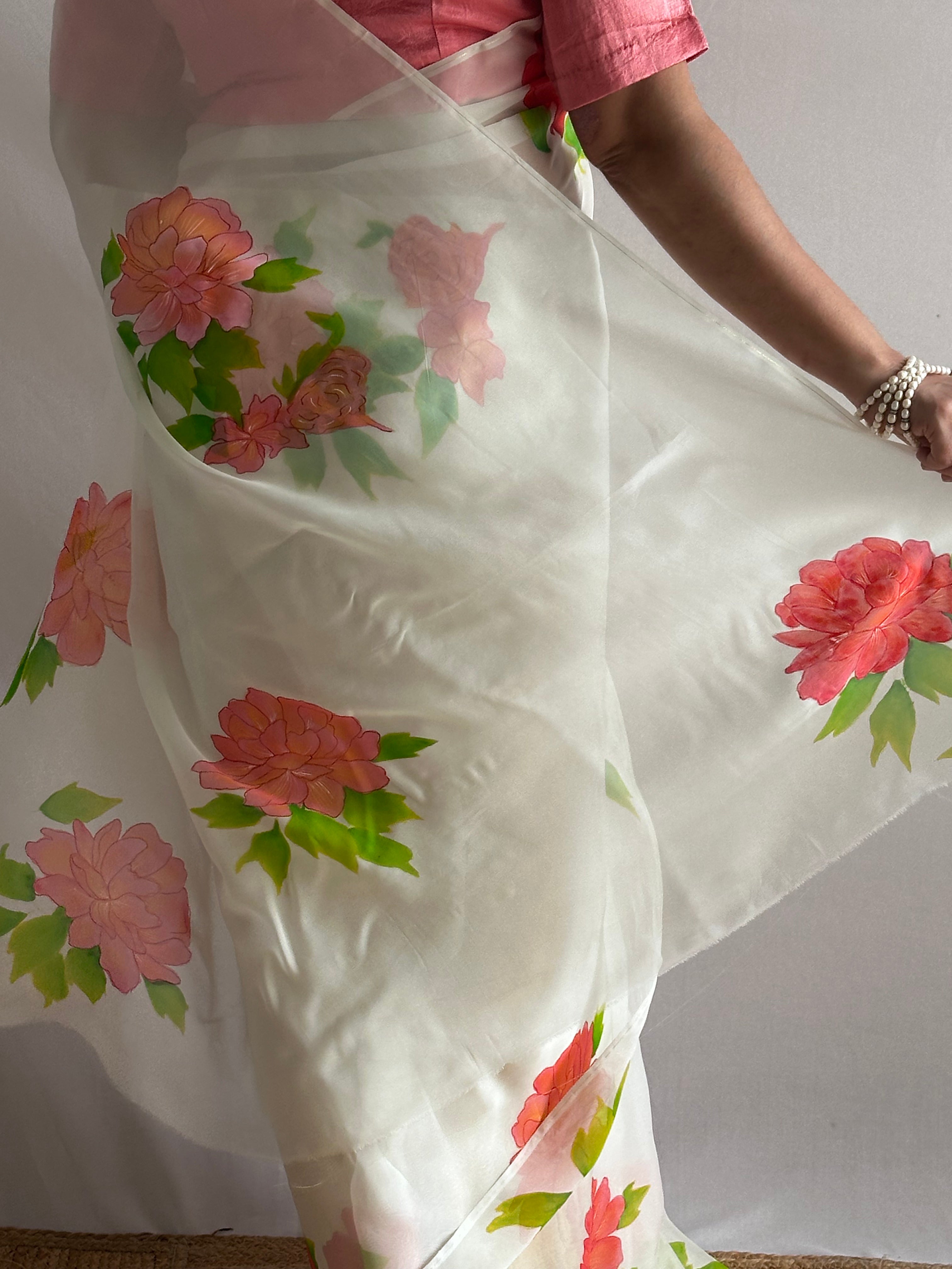 Vasantika - Hand print Organza Silk saree