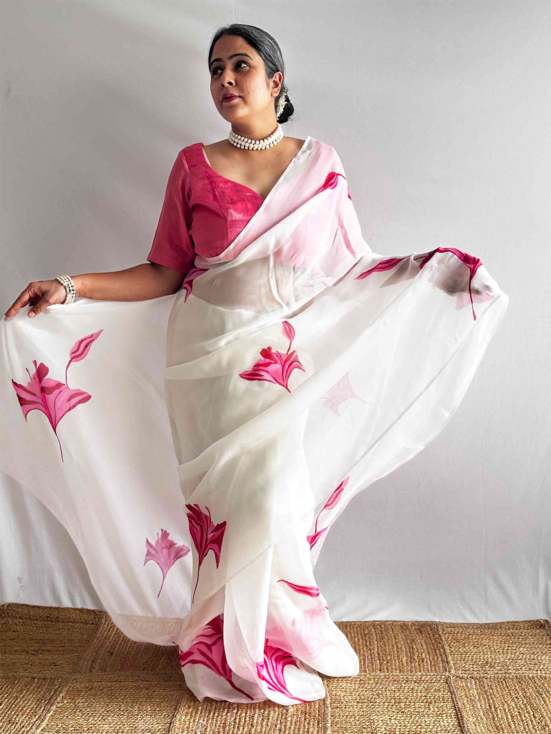 Gulnaar - Hand print Organza saree