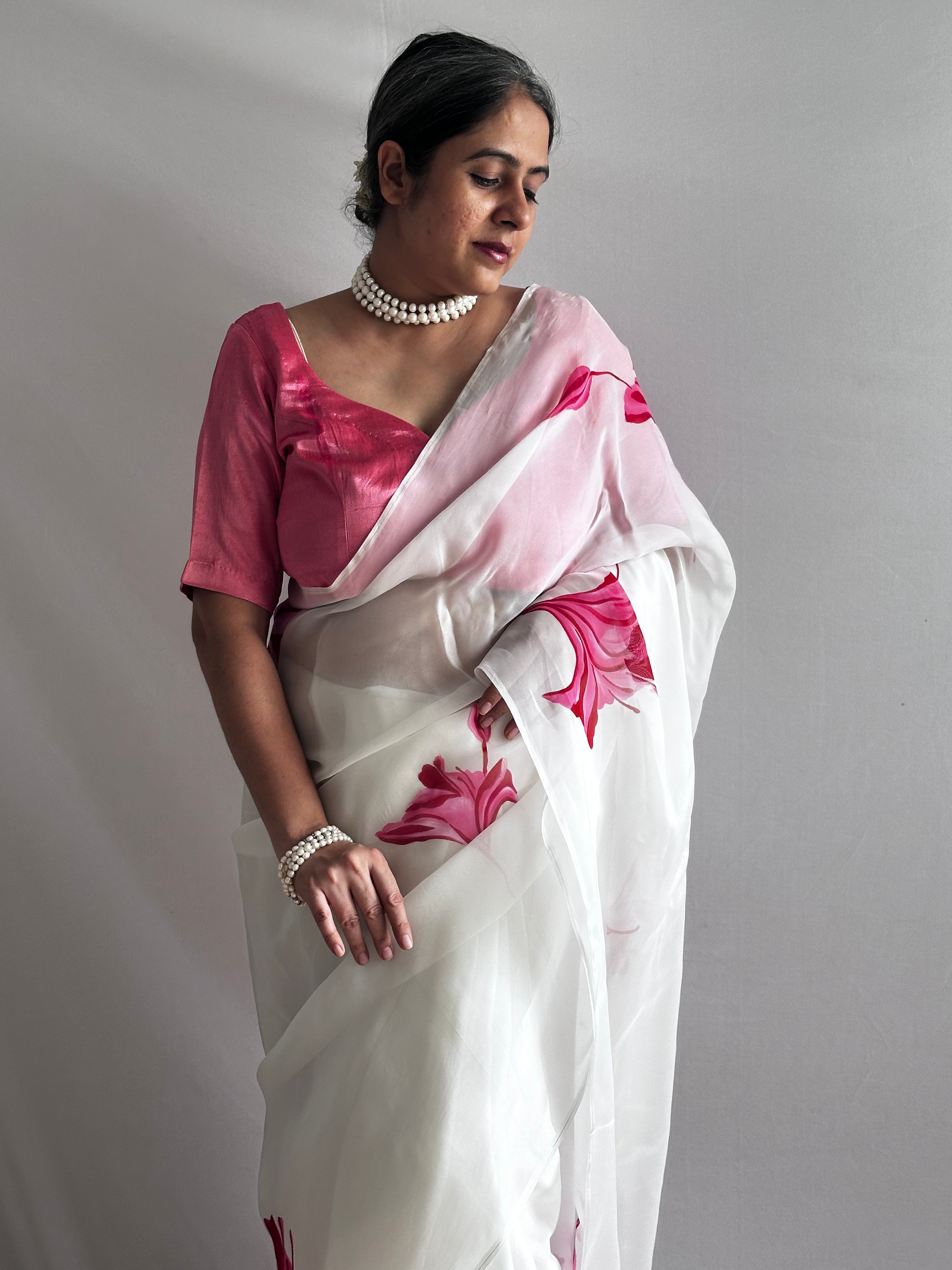 Gulnaar - Hand print Organza Silk saree