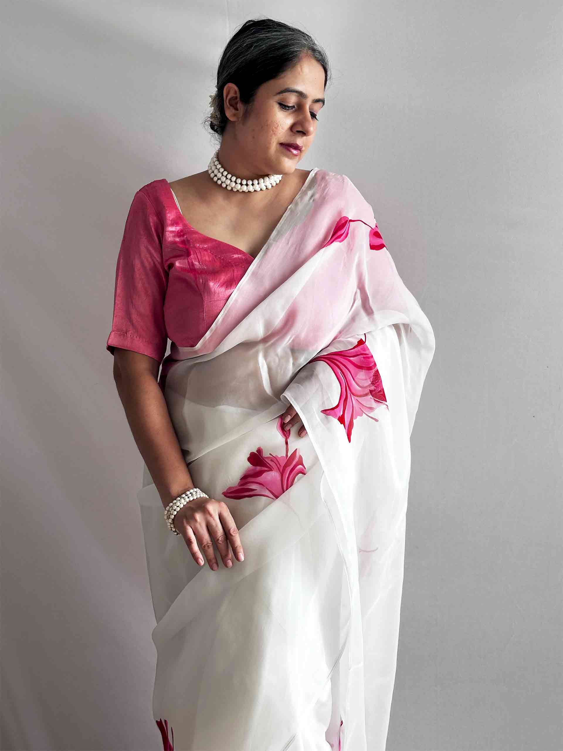 Gulnaar - Hand print Organza saree