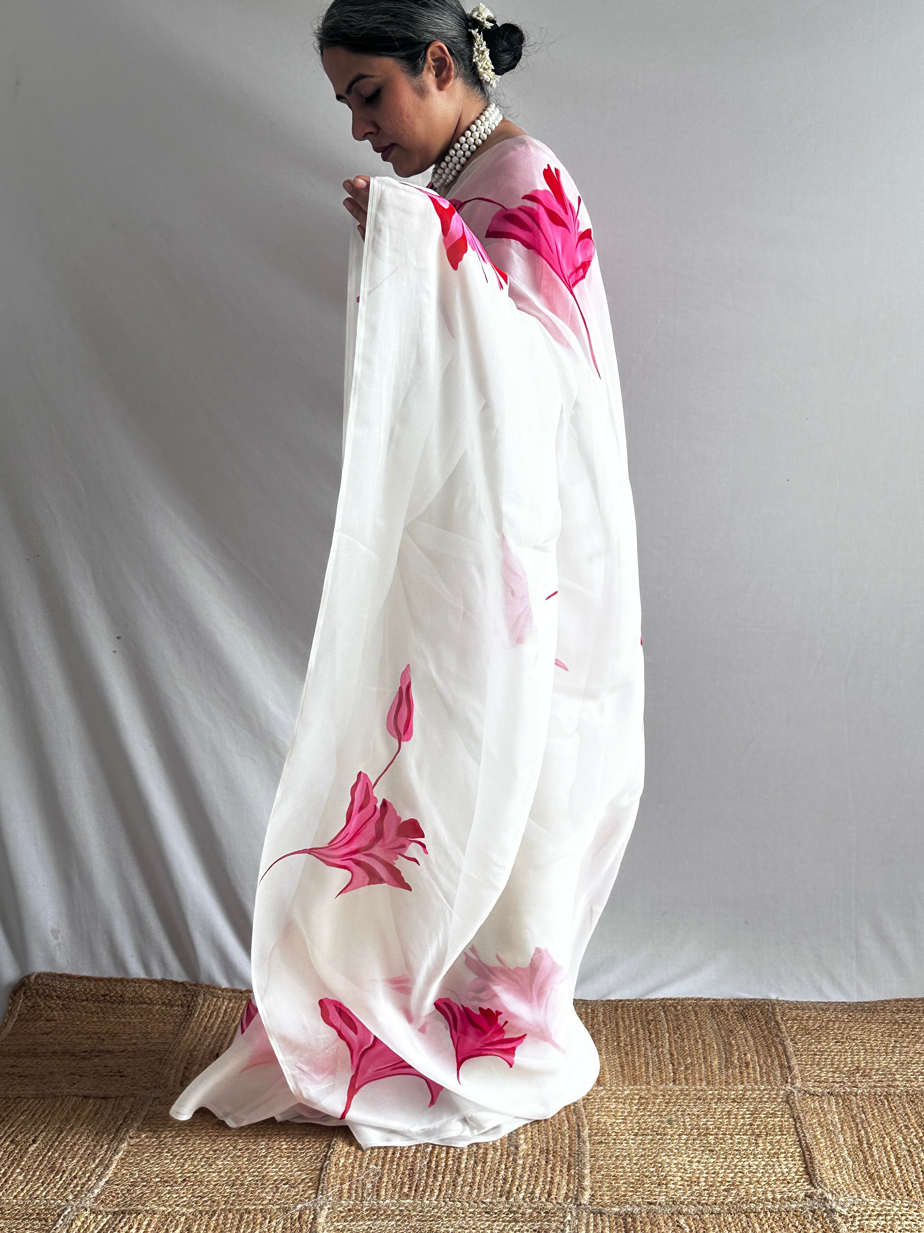 Gulnaar - Hand print Organza Silk saree