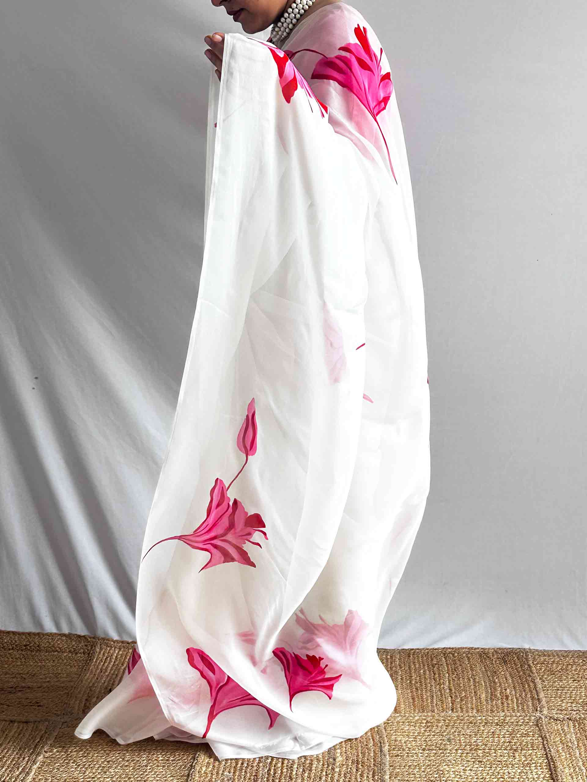 Gulnaar - Hand print Organza saree