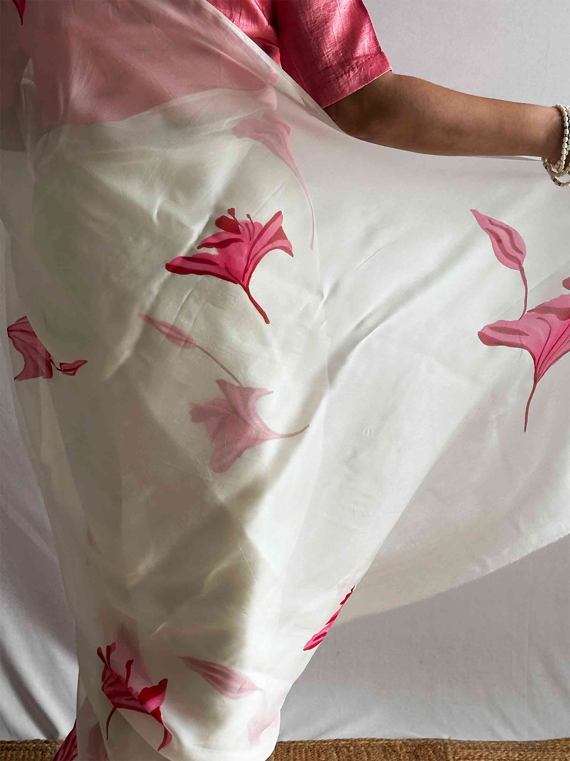 Gulnaar - Hand print Organza saree