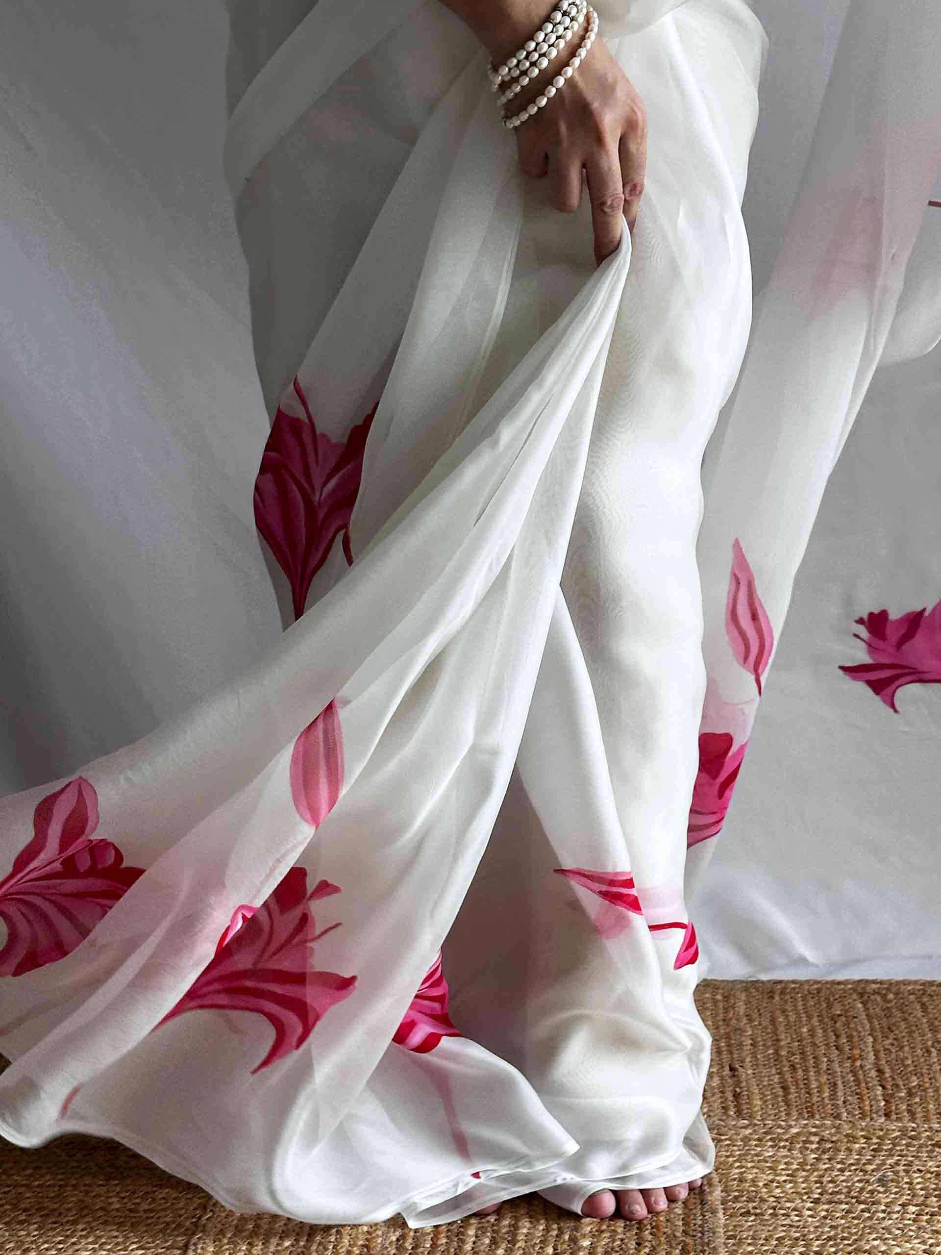 Gulnaar - Hand print Organza saree