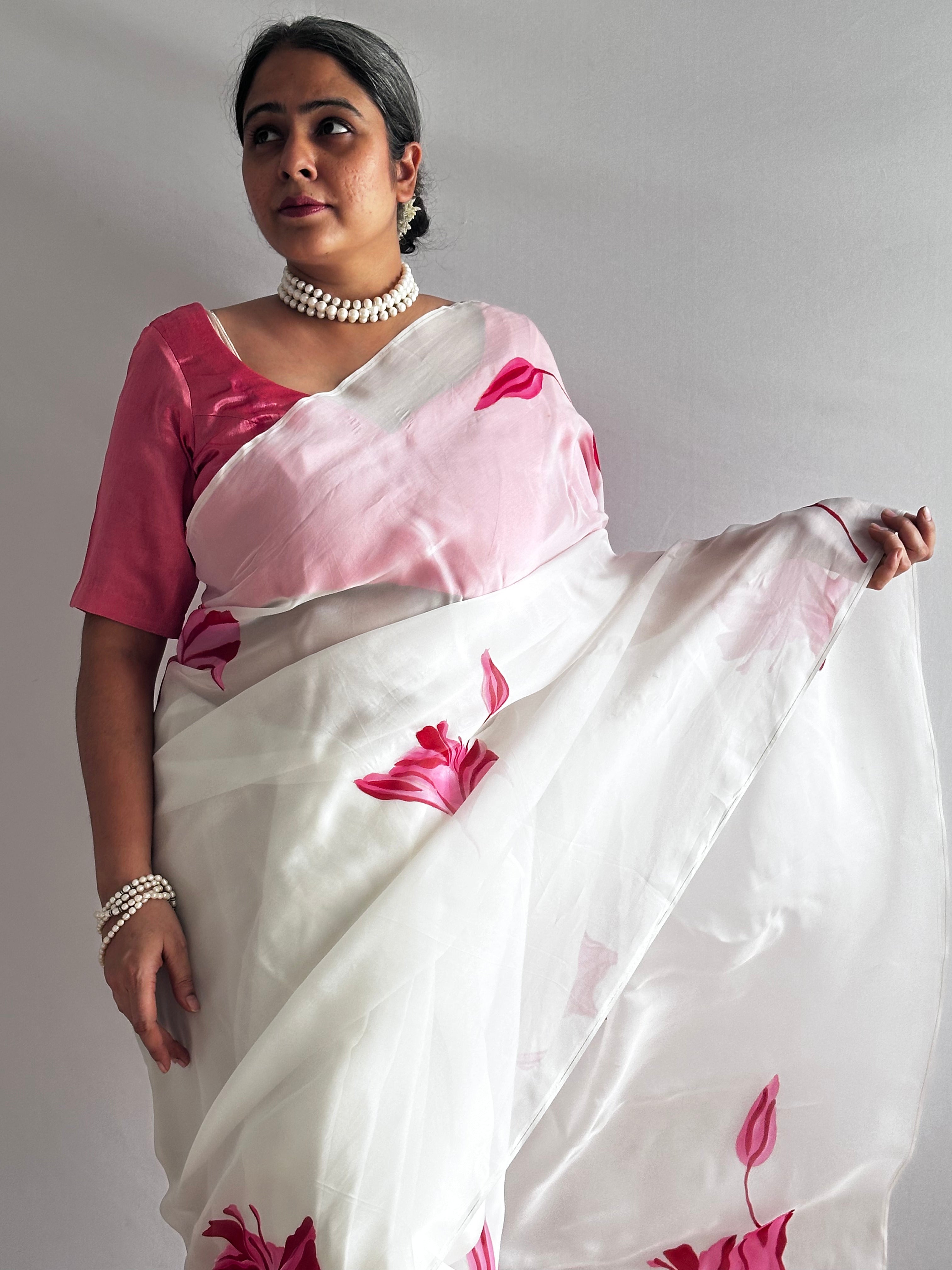 Gulnaar - Hand print Organza Silk saree