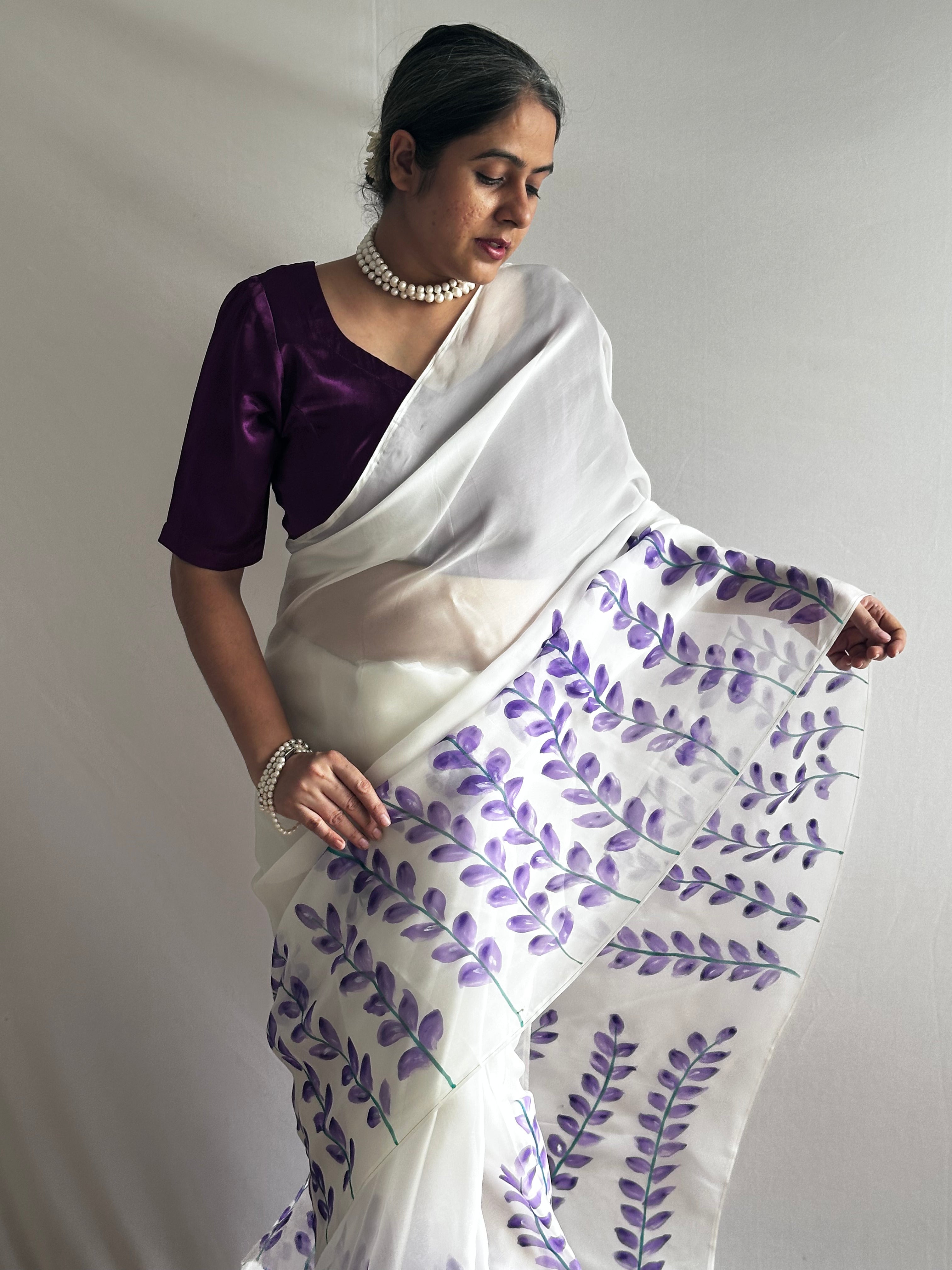 Madhumalti - Hand print Organza Silk saree