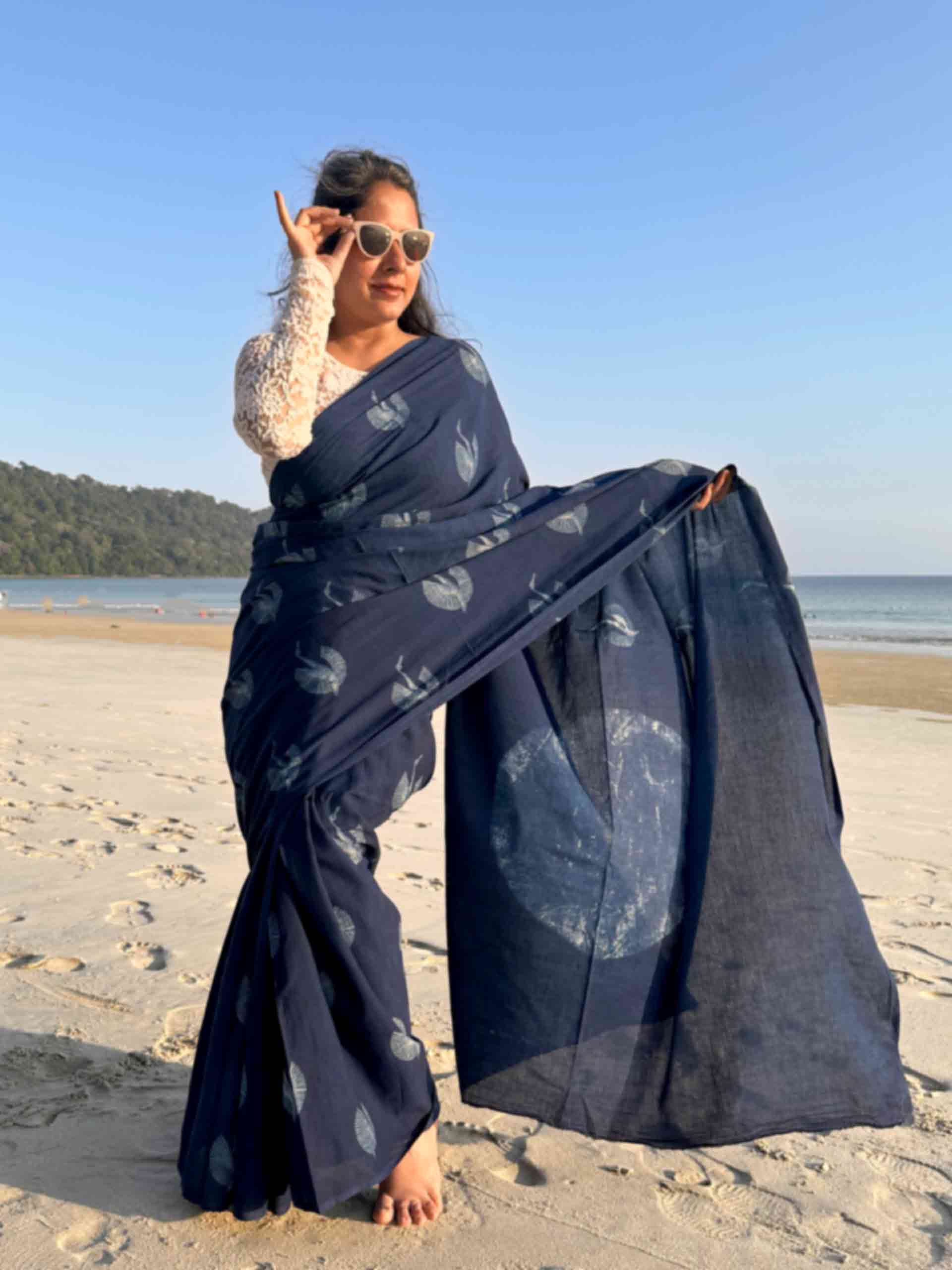 Flight into twilight Indigo mul cotton saree