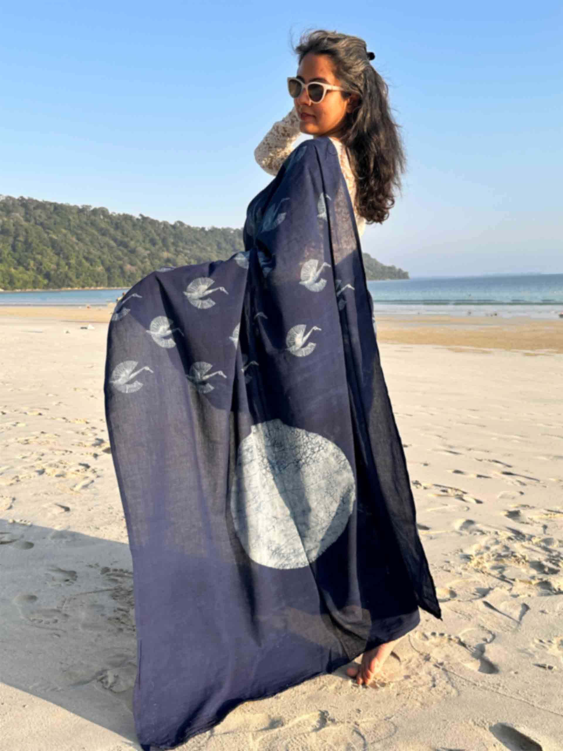 Flight into twilight Indigo mul cotton saree
