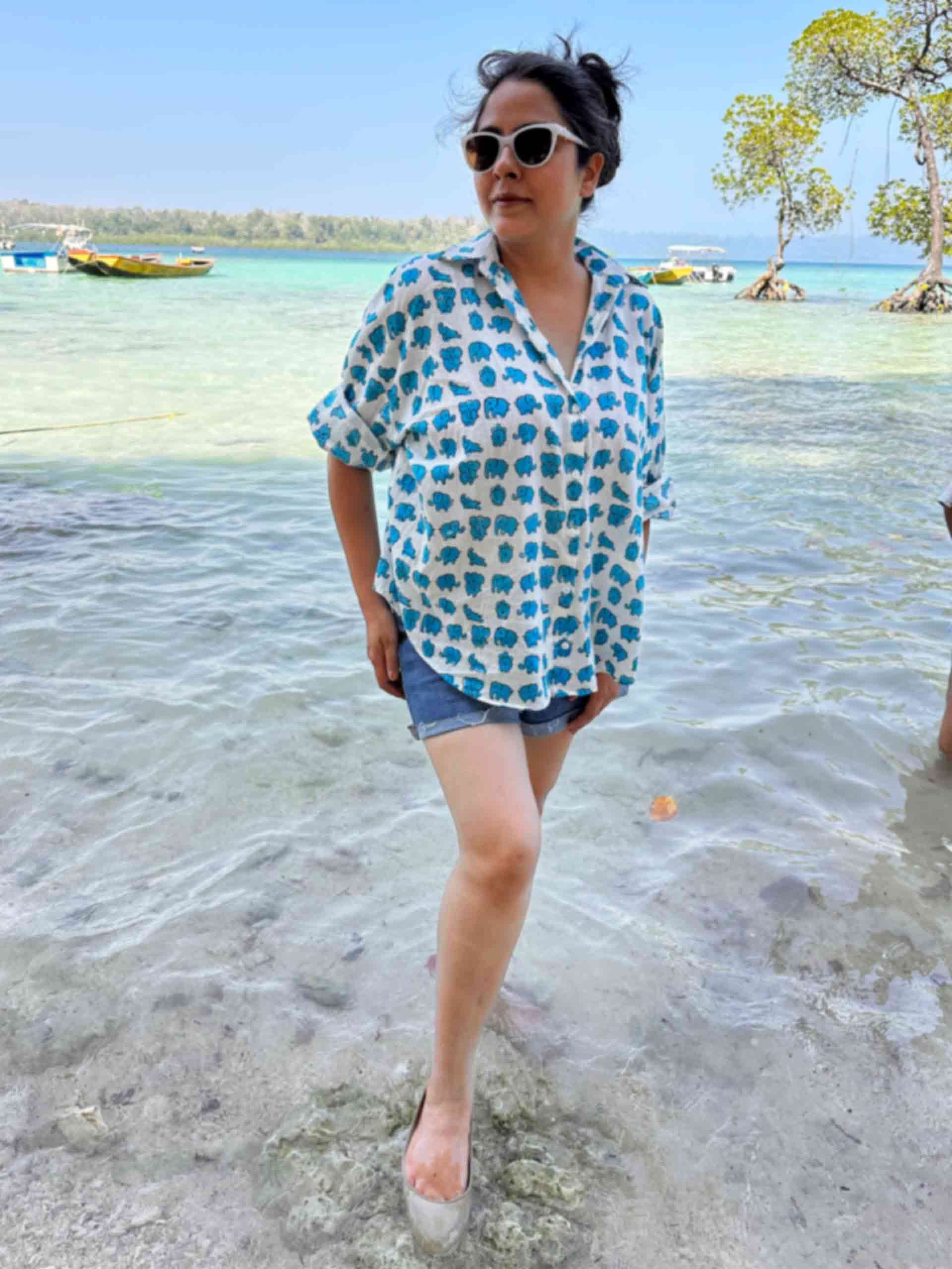 Rosella - Printed Cotton oversized Shirt