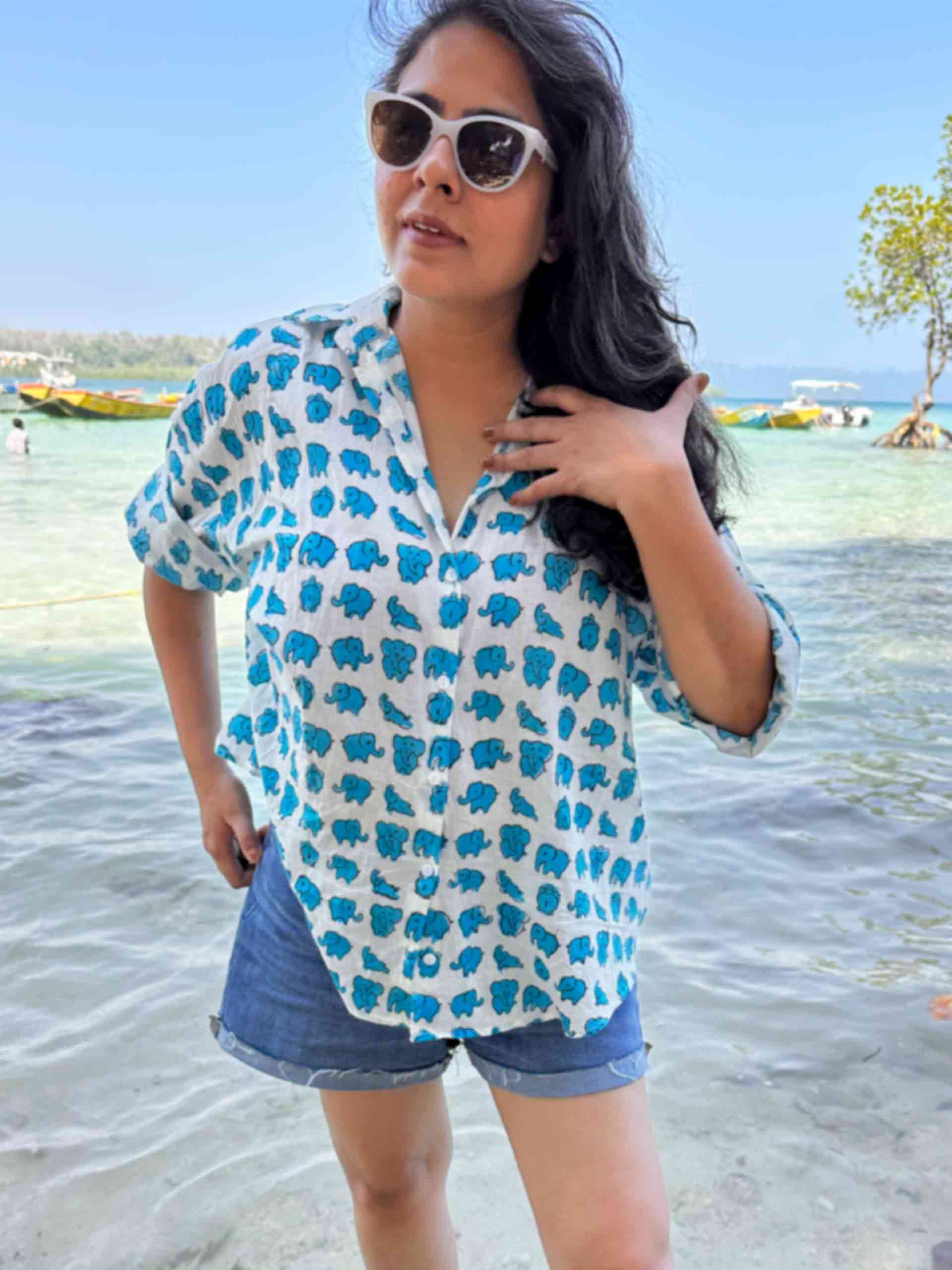 Rosella - Printed Cotton oversized Shirt