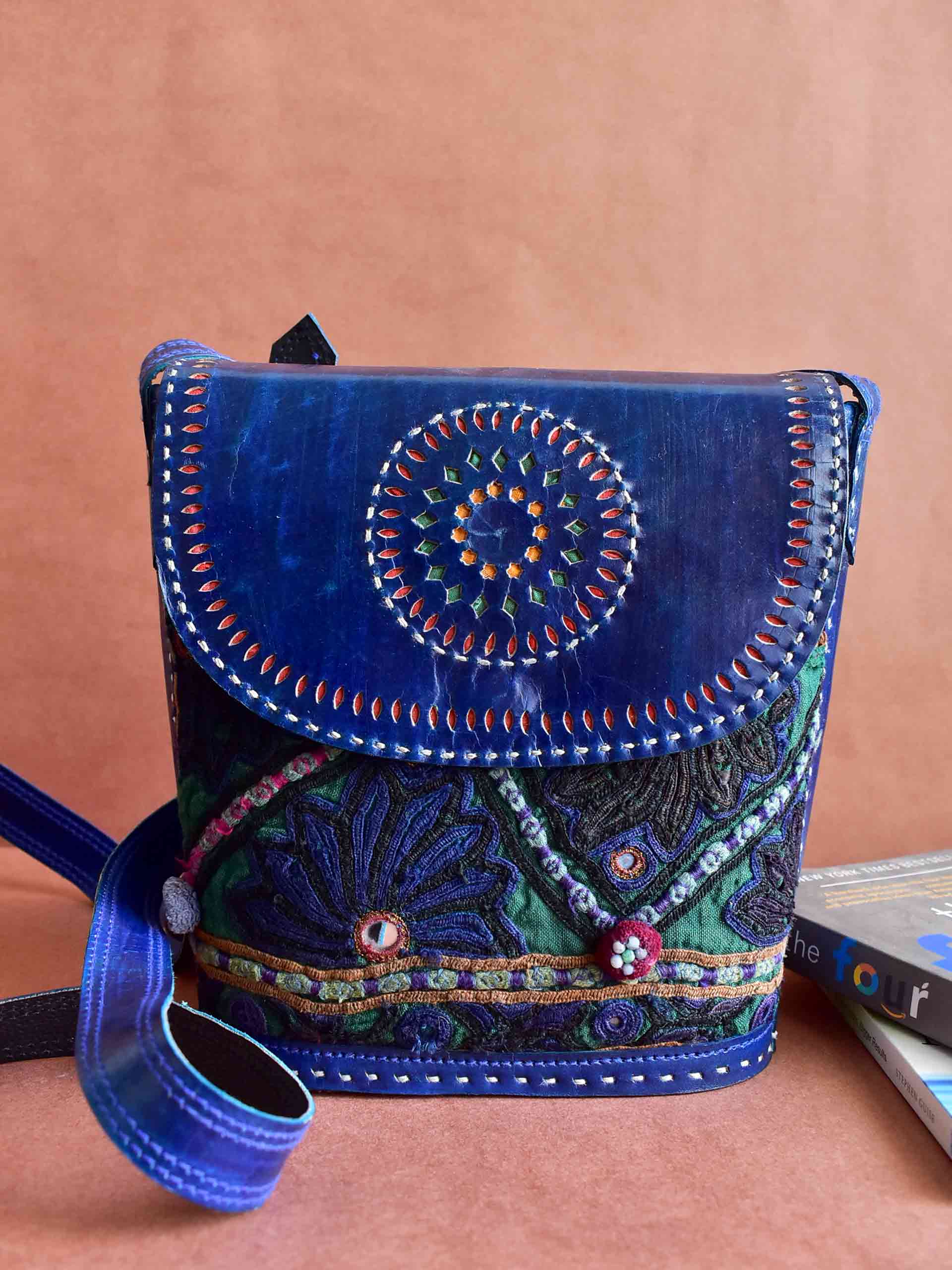 Dreamy night - leather hand embroidered bag