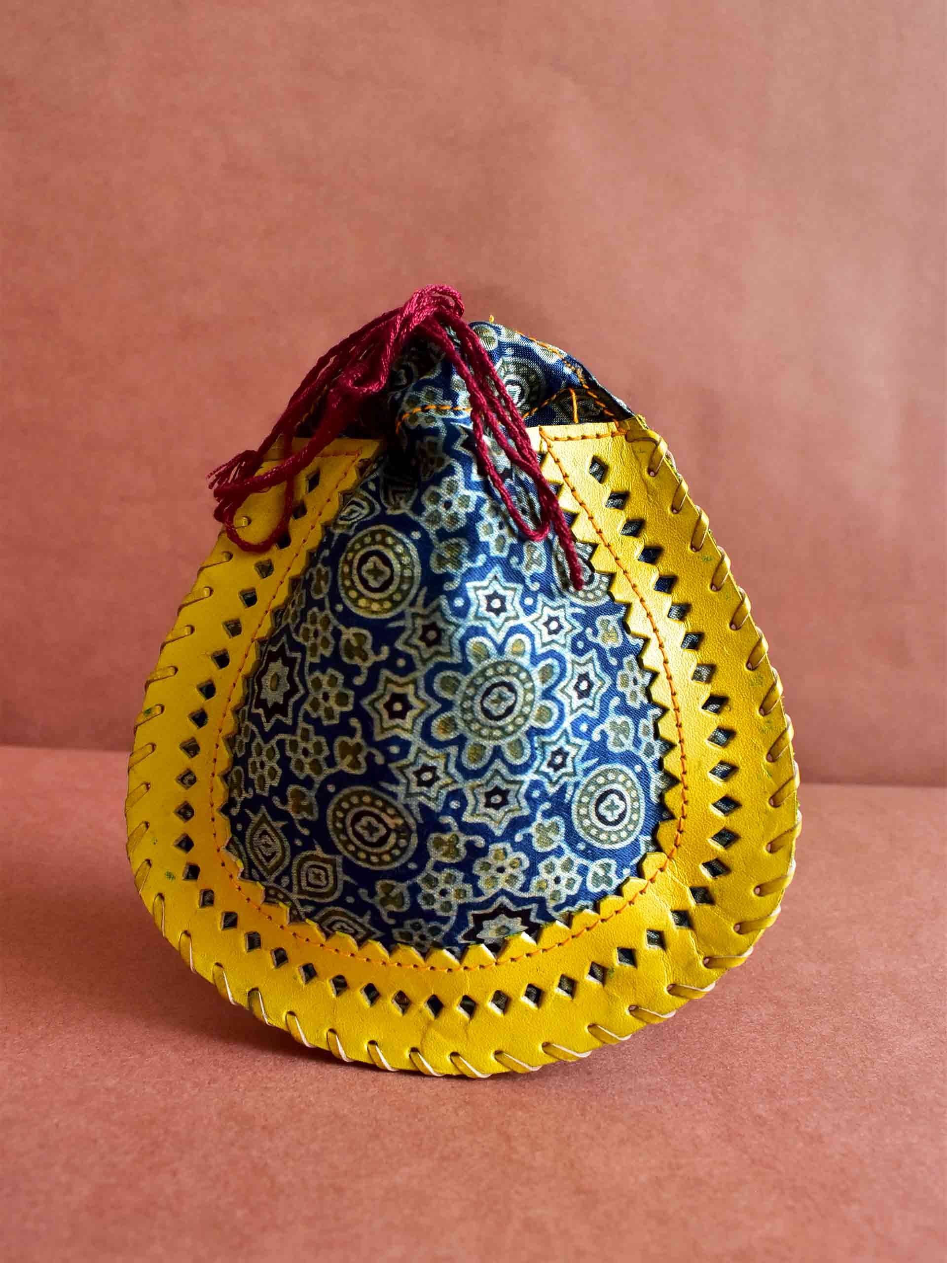 Skyline - mashru silk and leather coin potli
