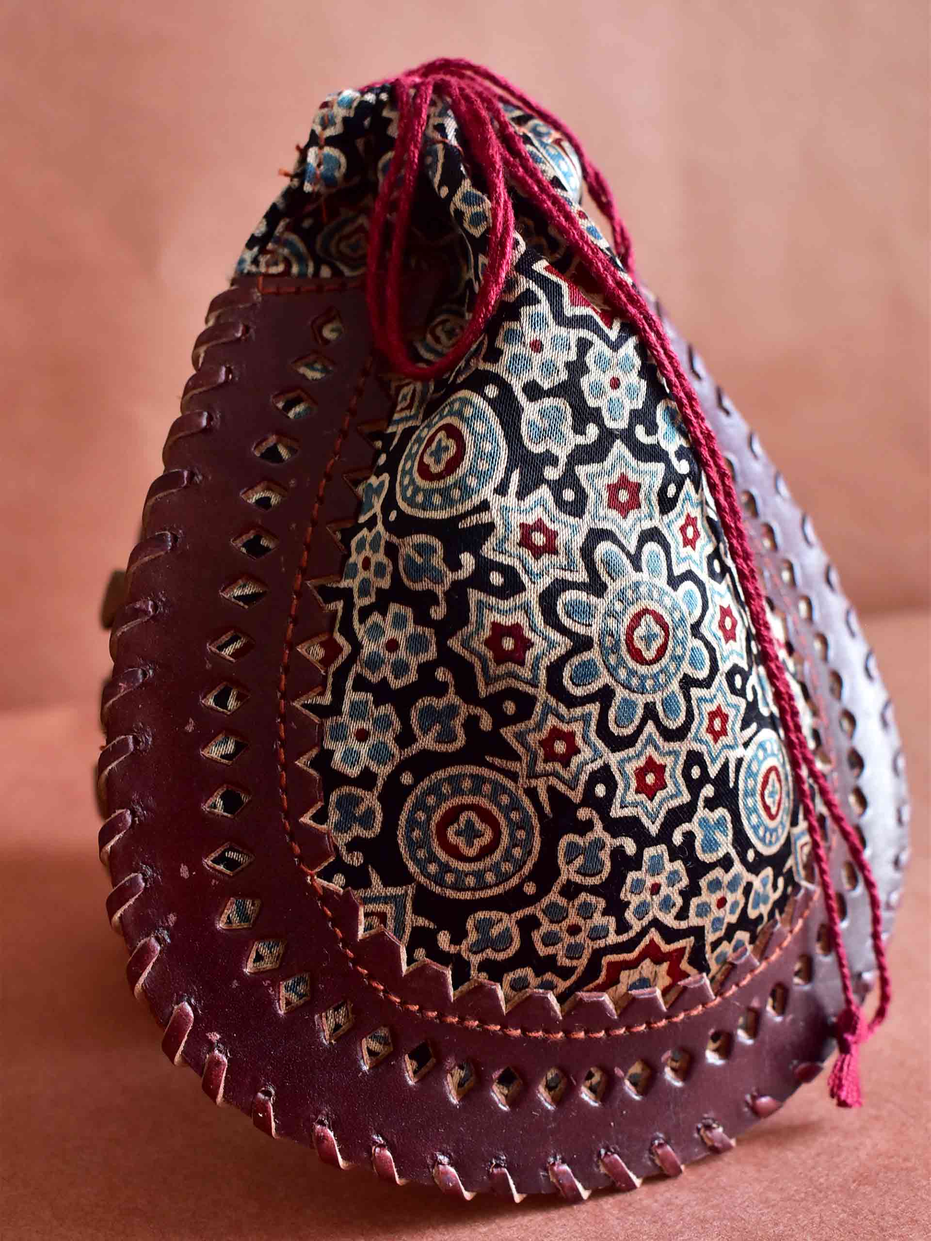 Nightangle - mashru silk and leather coin potli