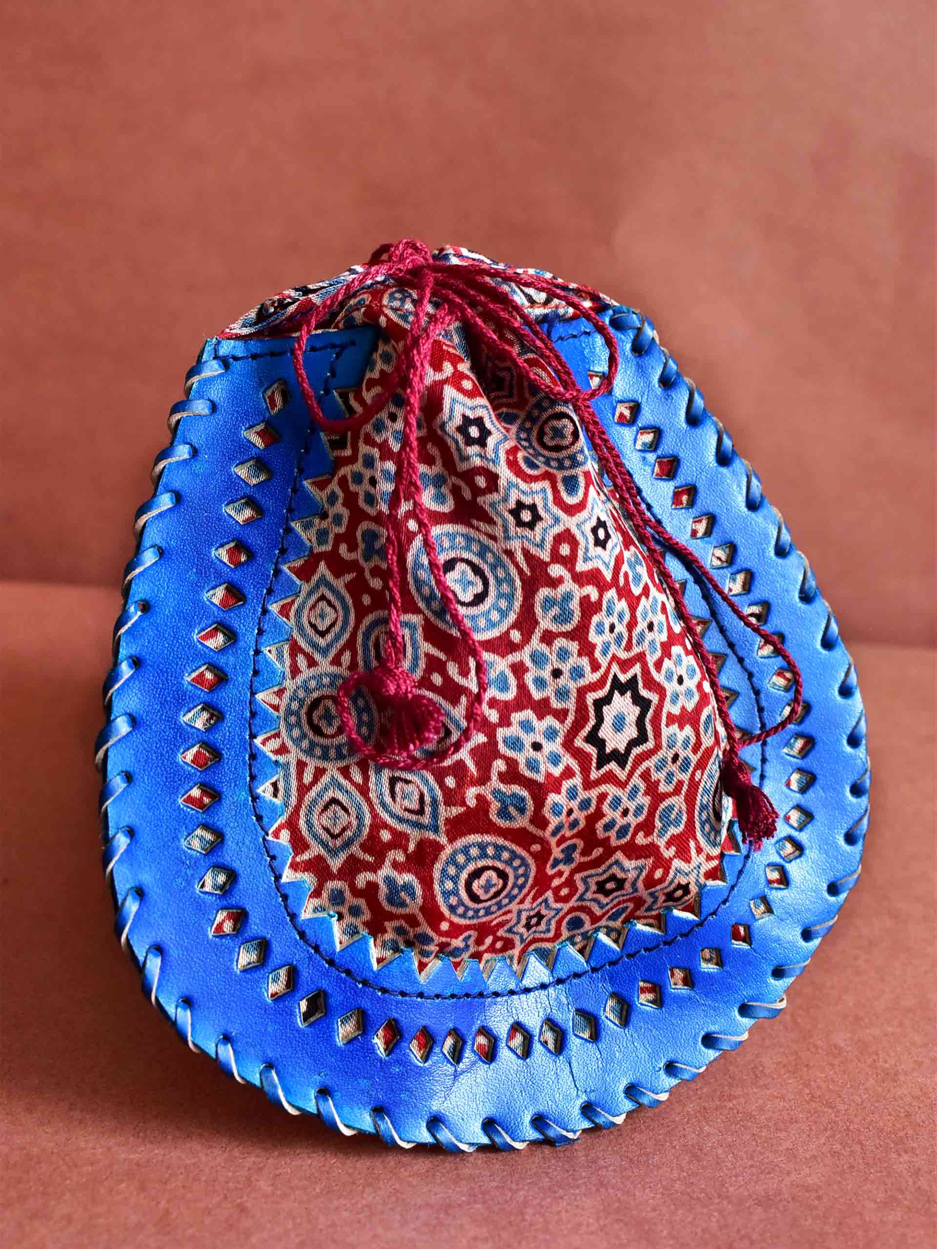 mary - mashru silk and leather coin potli