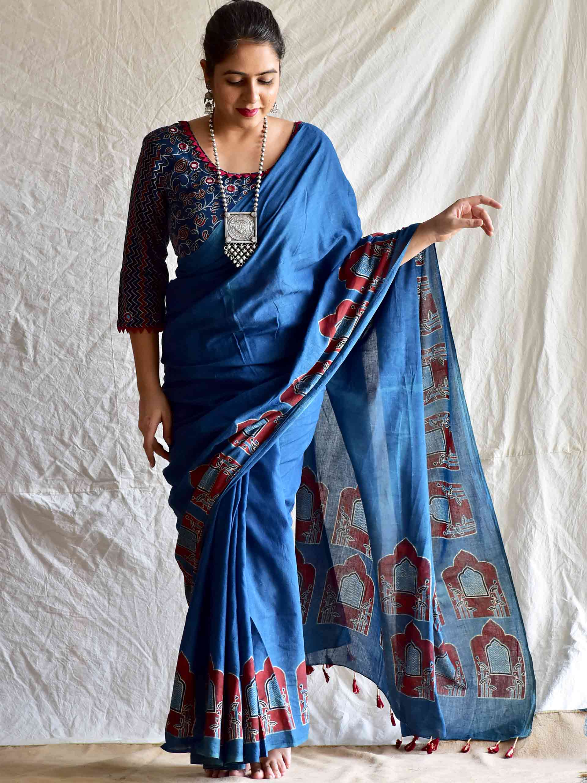 Limited Edition Pichwai inspired Ajrakh mul cotton saree