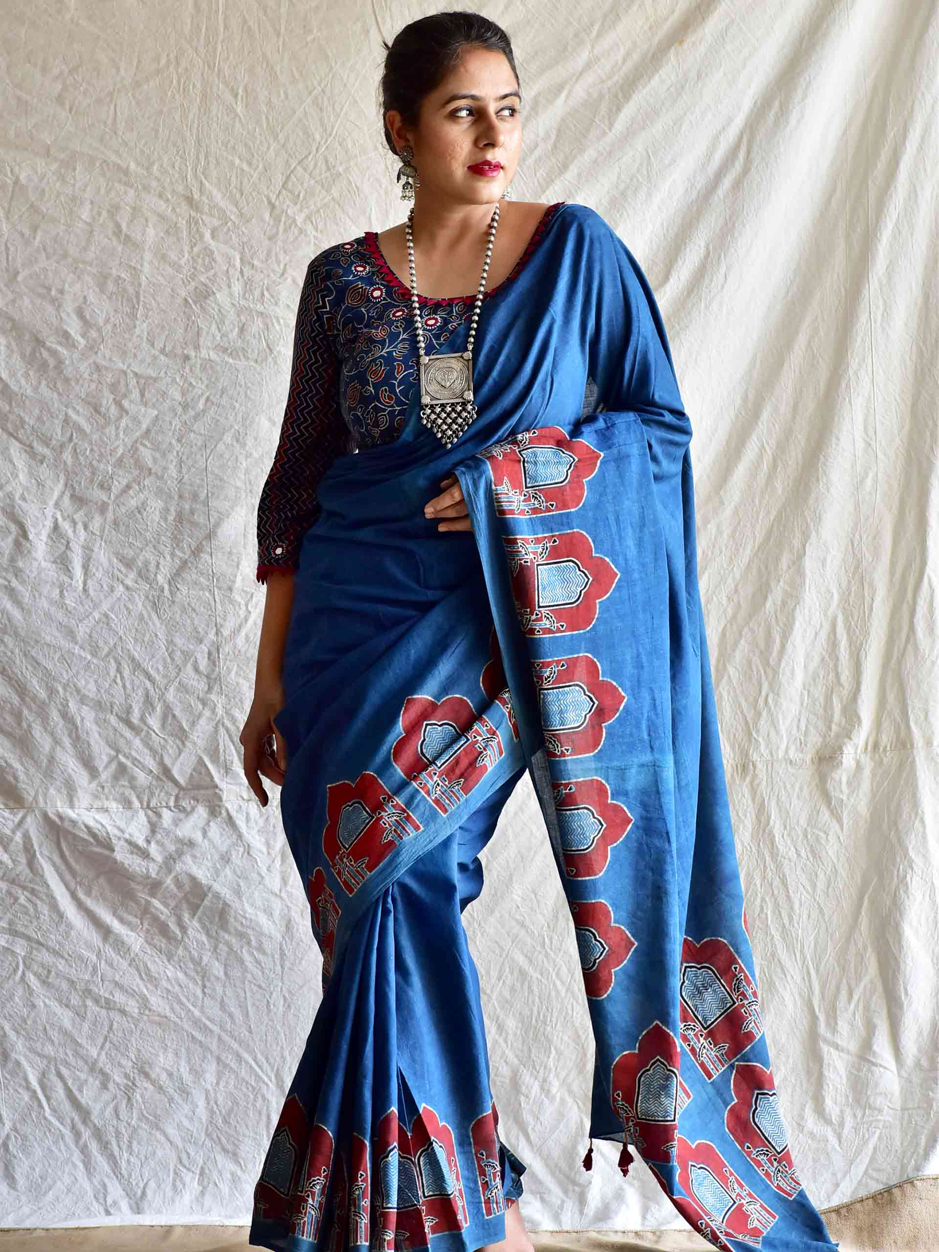 Limited Edition Pichwai inspired Ajrakh mul cotton saree