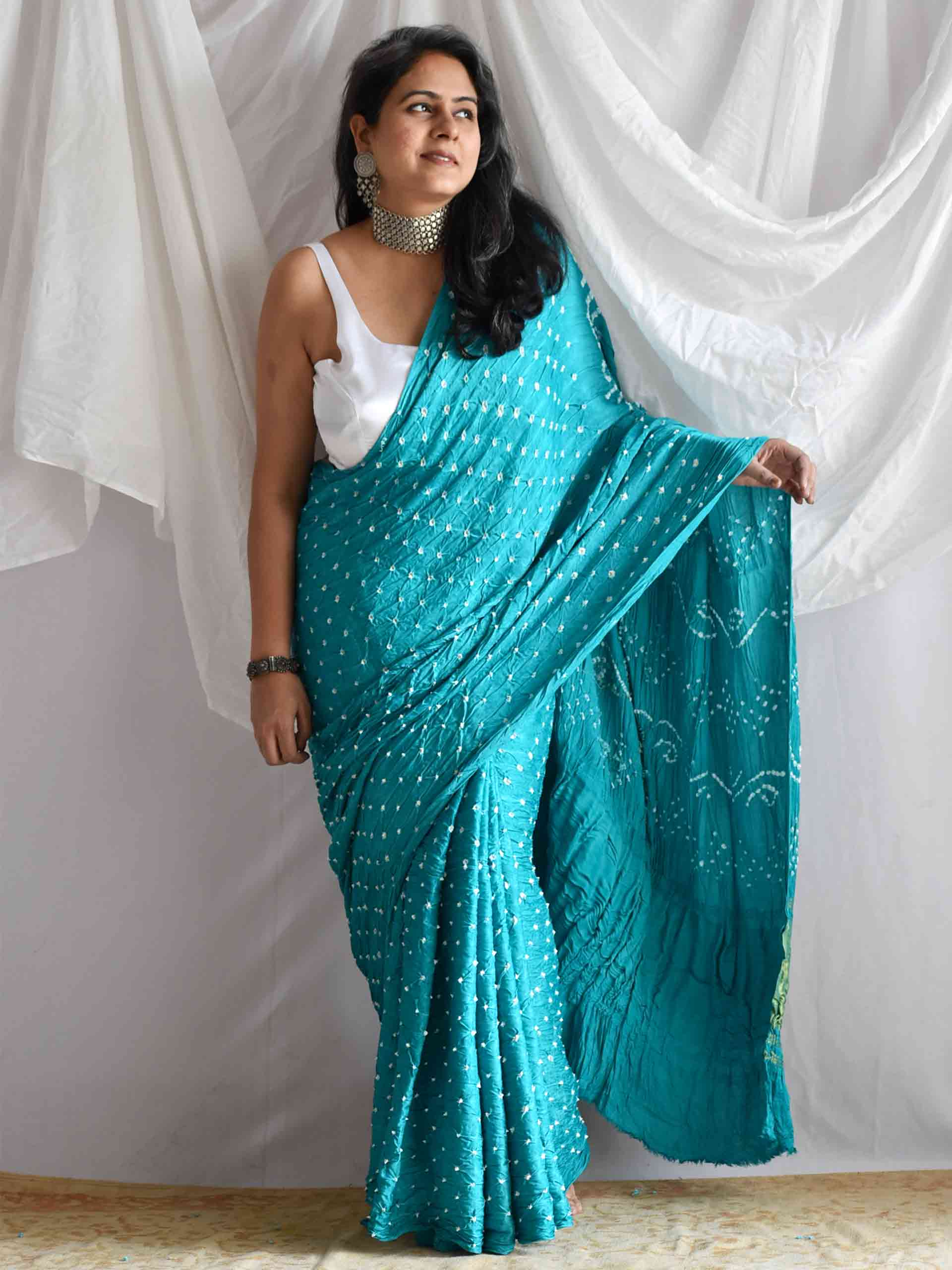 Seven seas - modal silk Bandhani saree