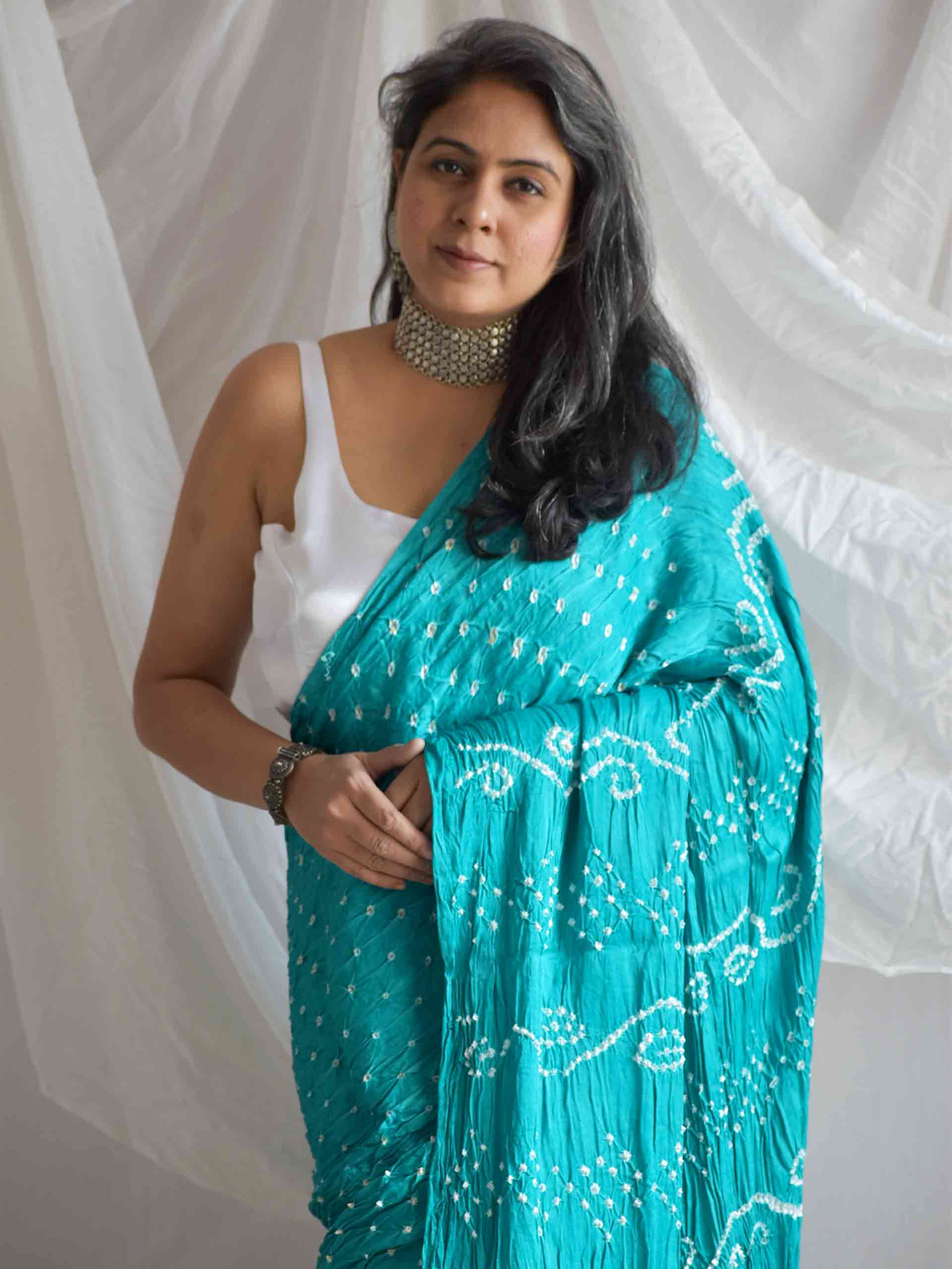 Seven seas - modal silk Bandhani saree