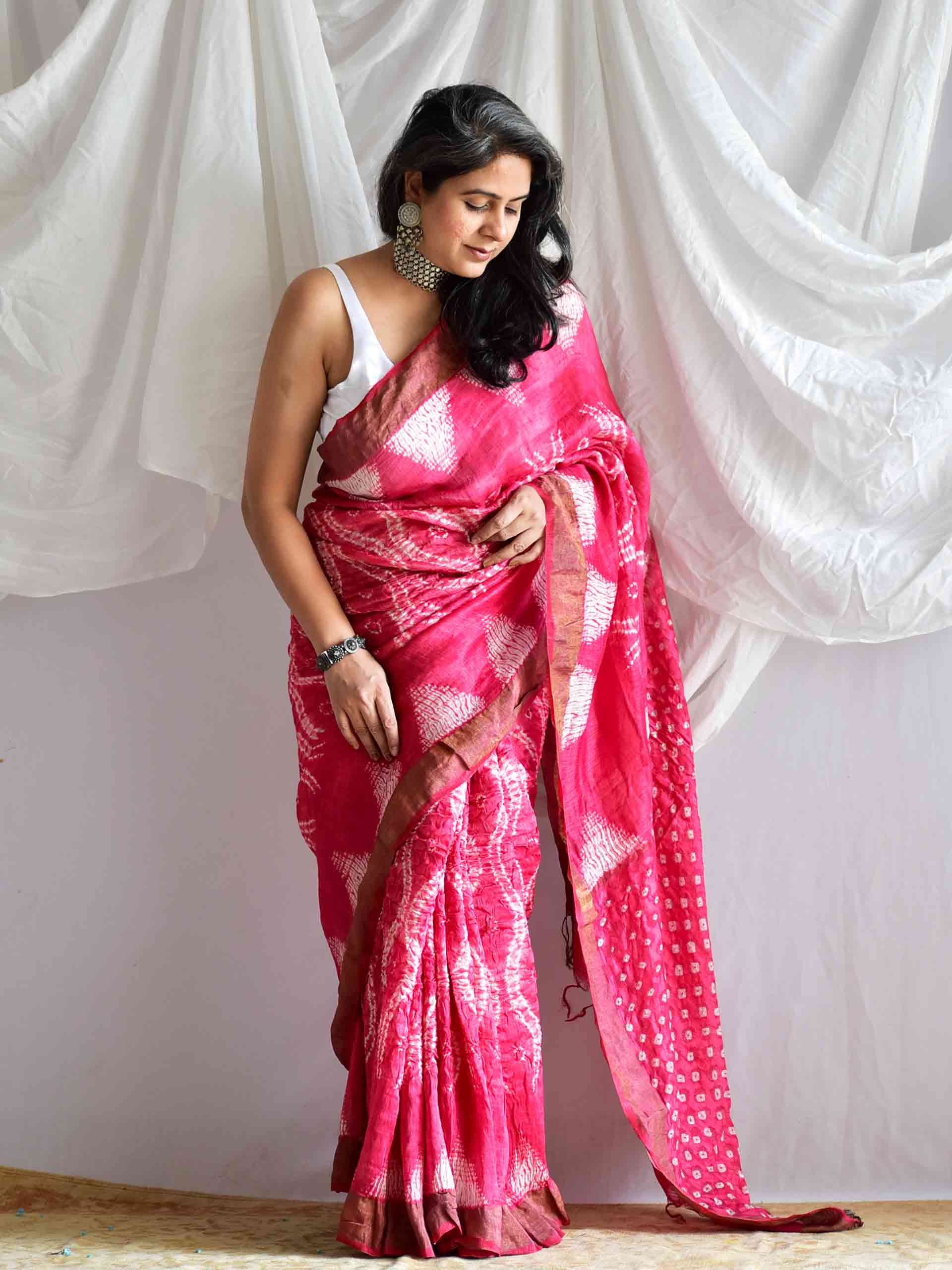 Phaalse - handloom linen shibori saree