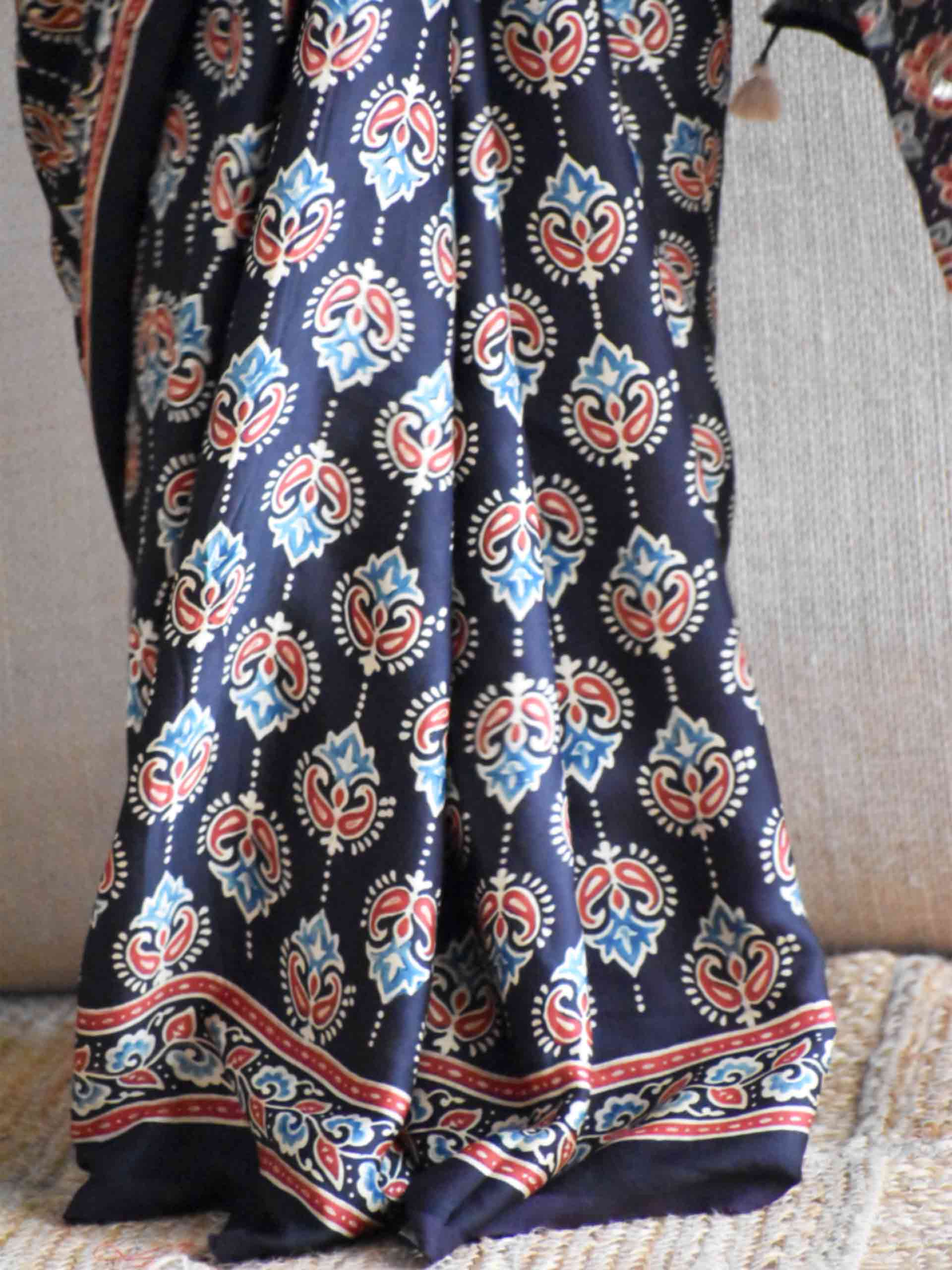 Shabnam - Ajrakh modal Silk hand embroidered Saree