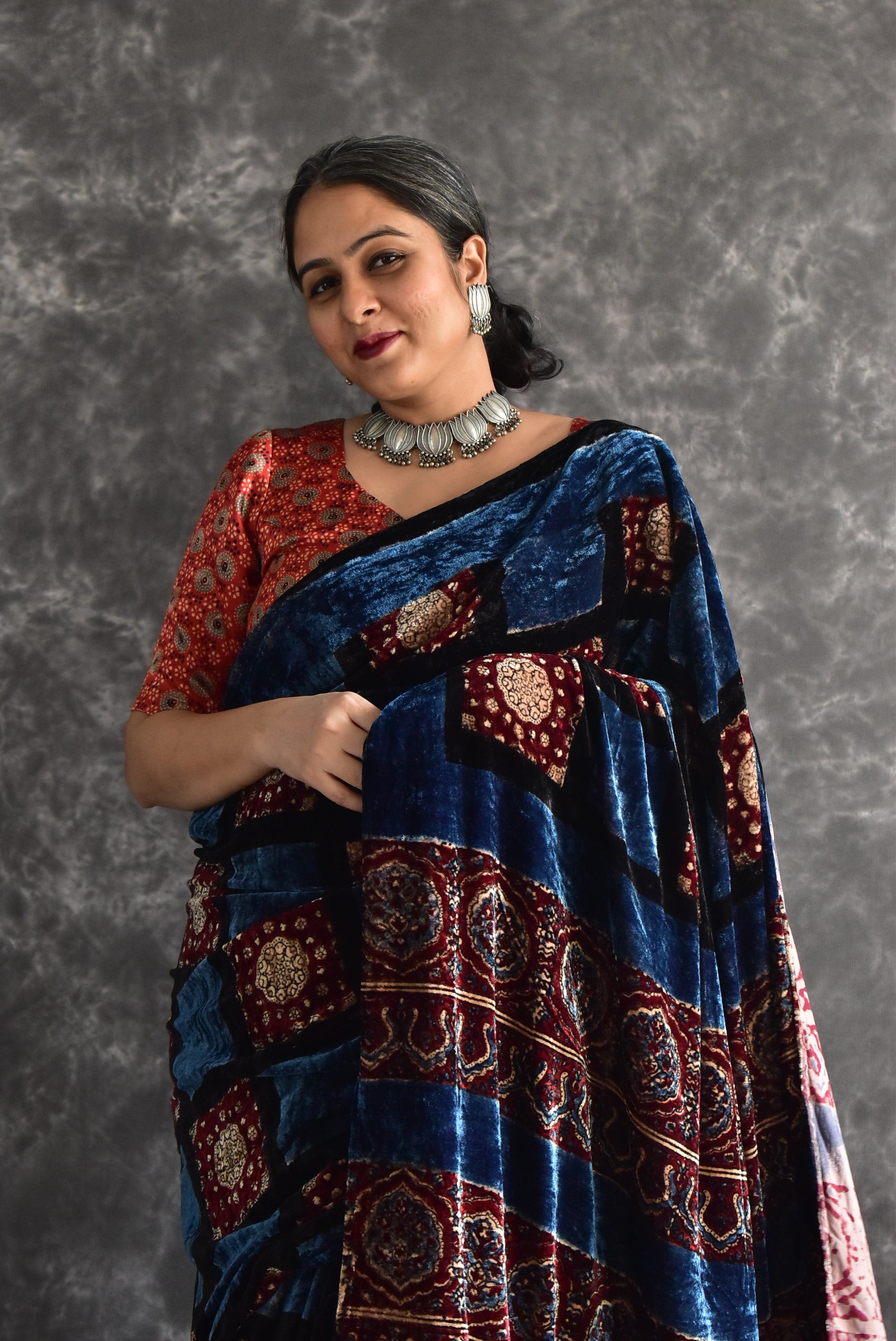 Milaap - Ajrakh Velvet Saree