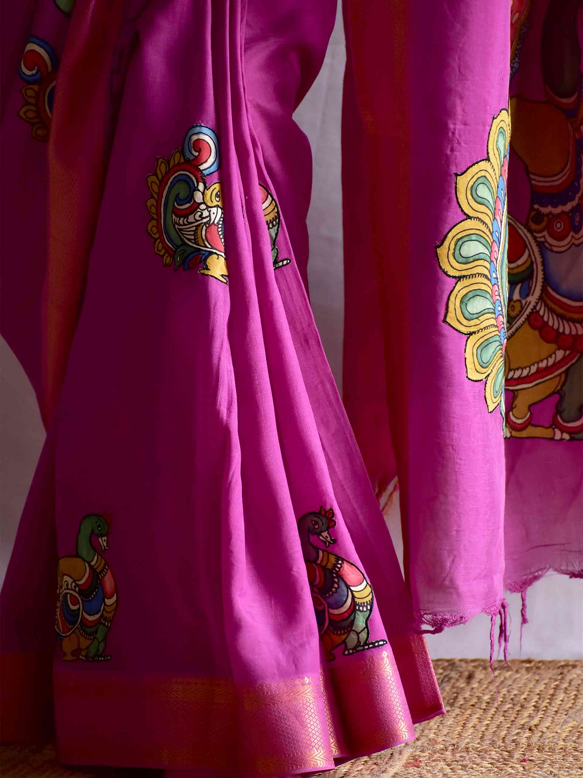 Morni - pen kalamkari Patchwork Mangalgiri Silk nizam border saree