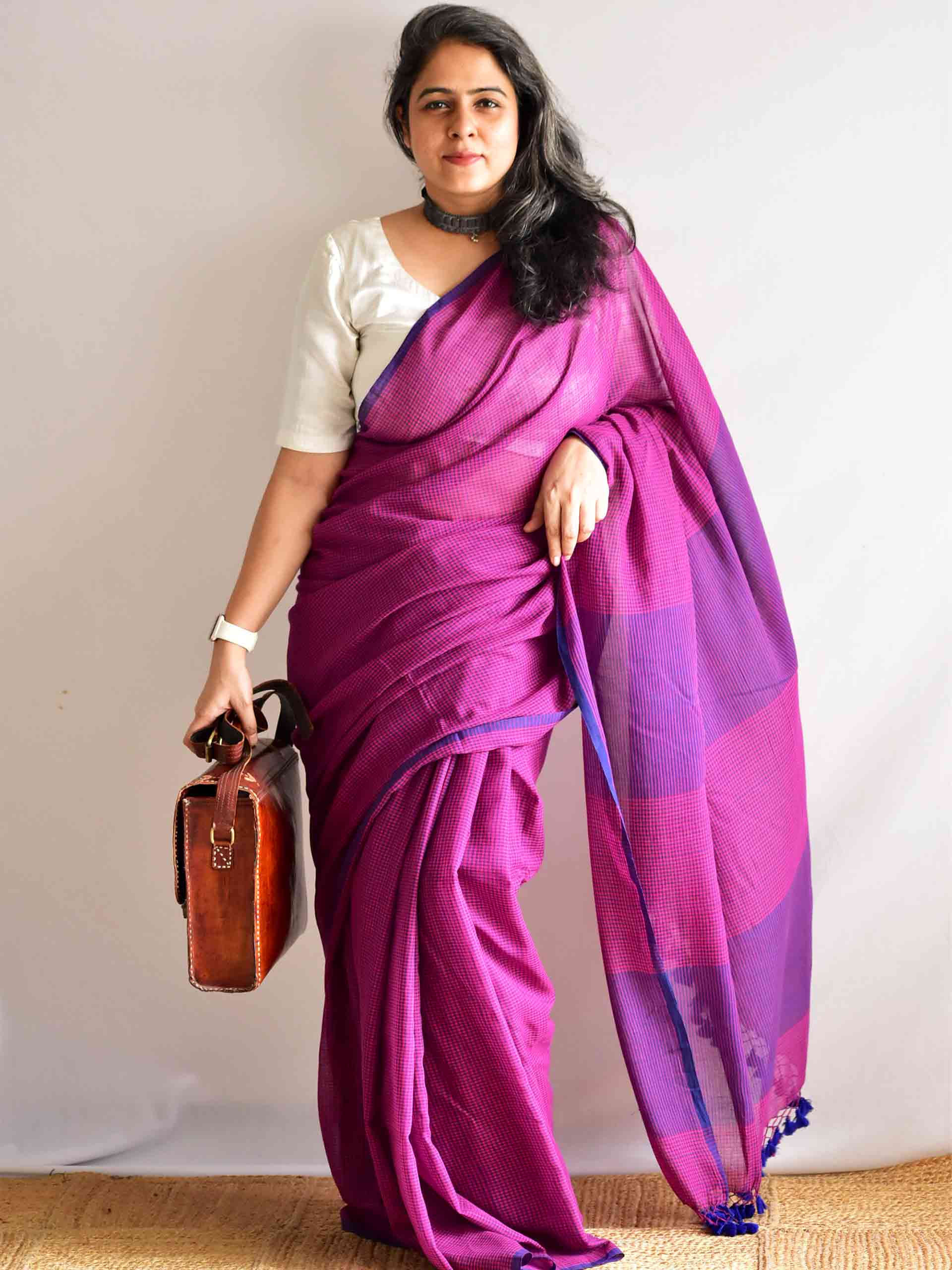 Tarang - checkered Mul cotton saree